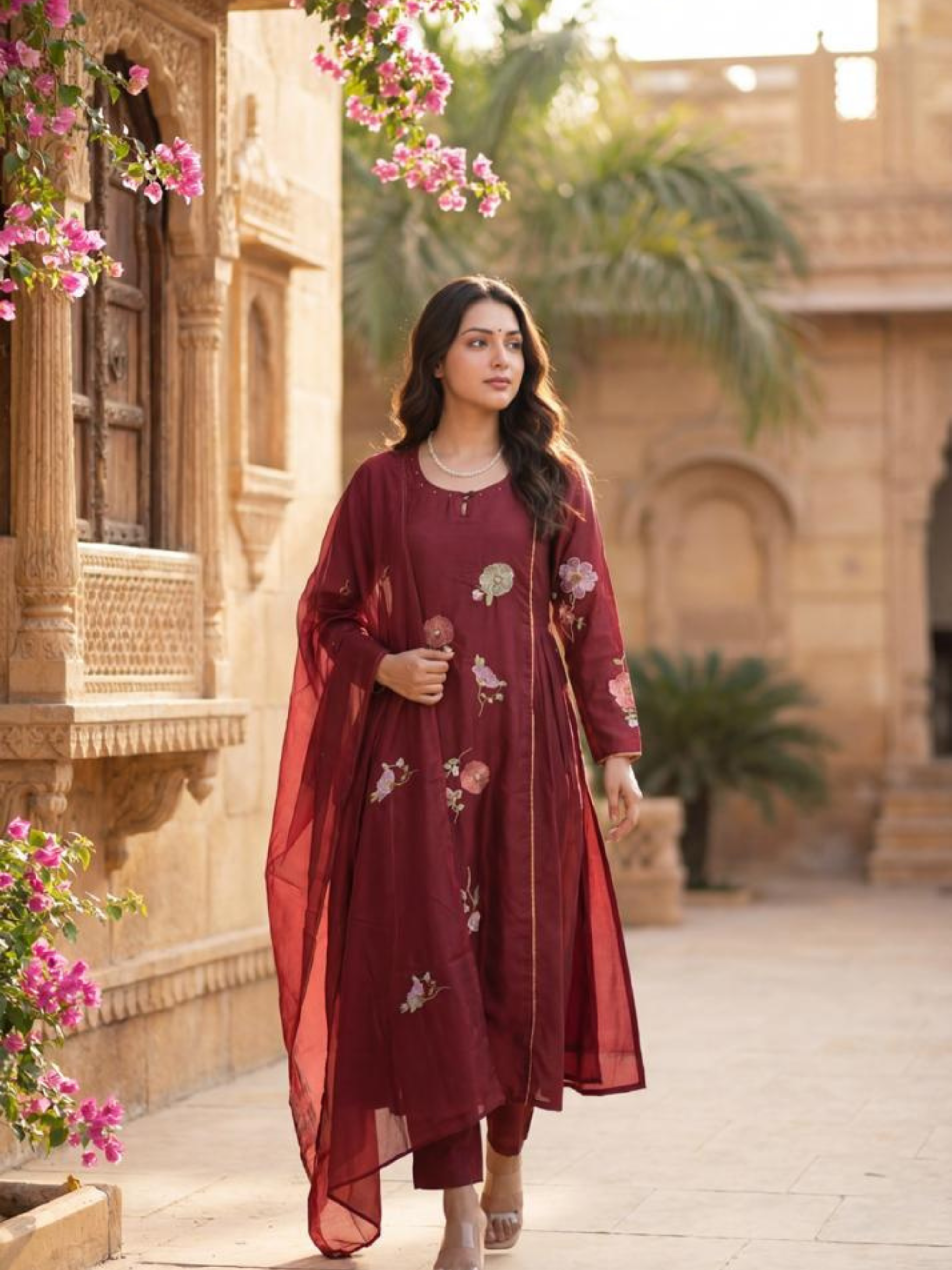 MAROON MEADOW FLORAL SUIT SET