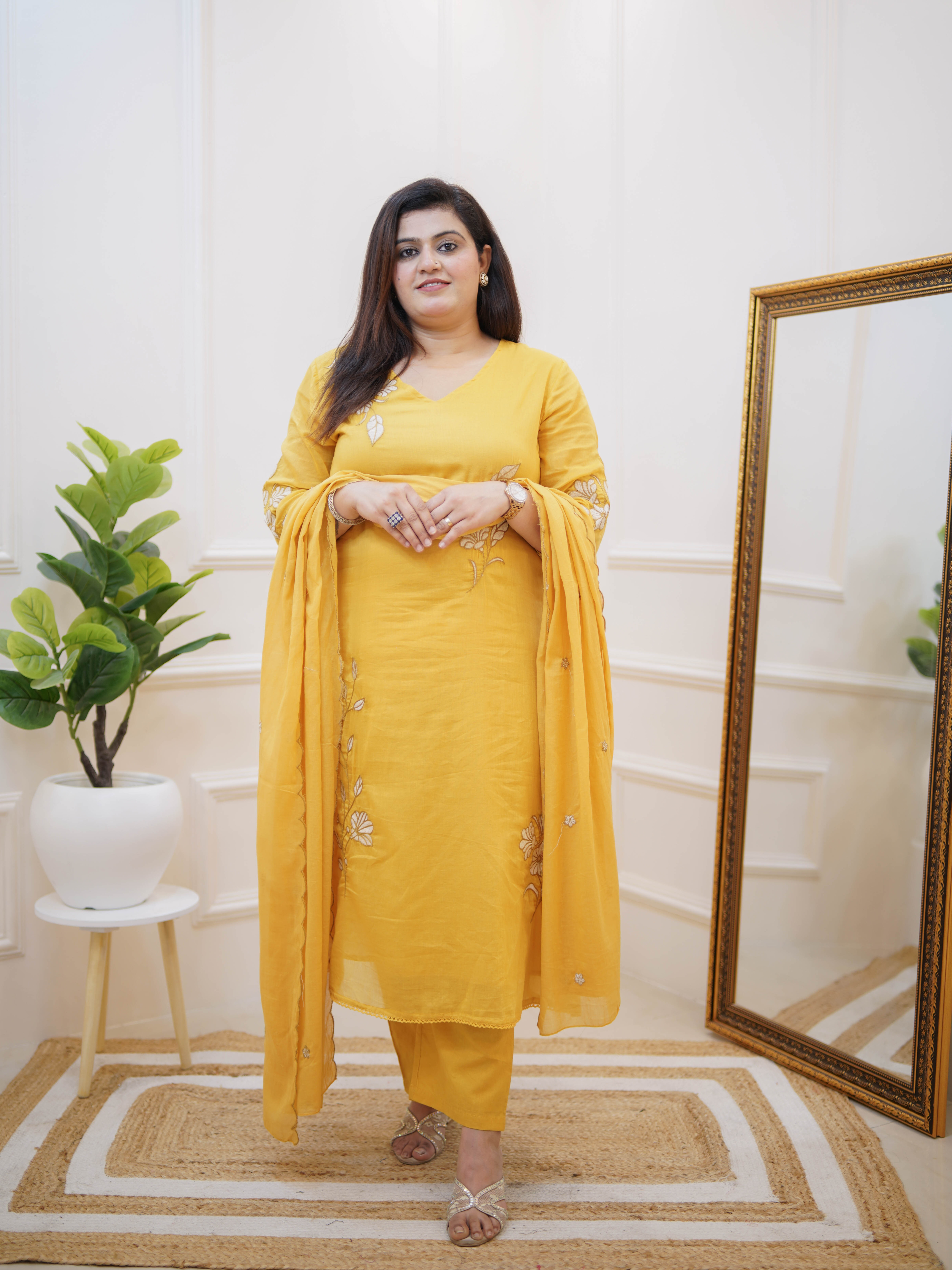 SUNSHINE YELLOW EMBROIDERED SUIT SET