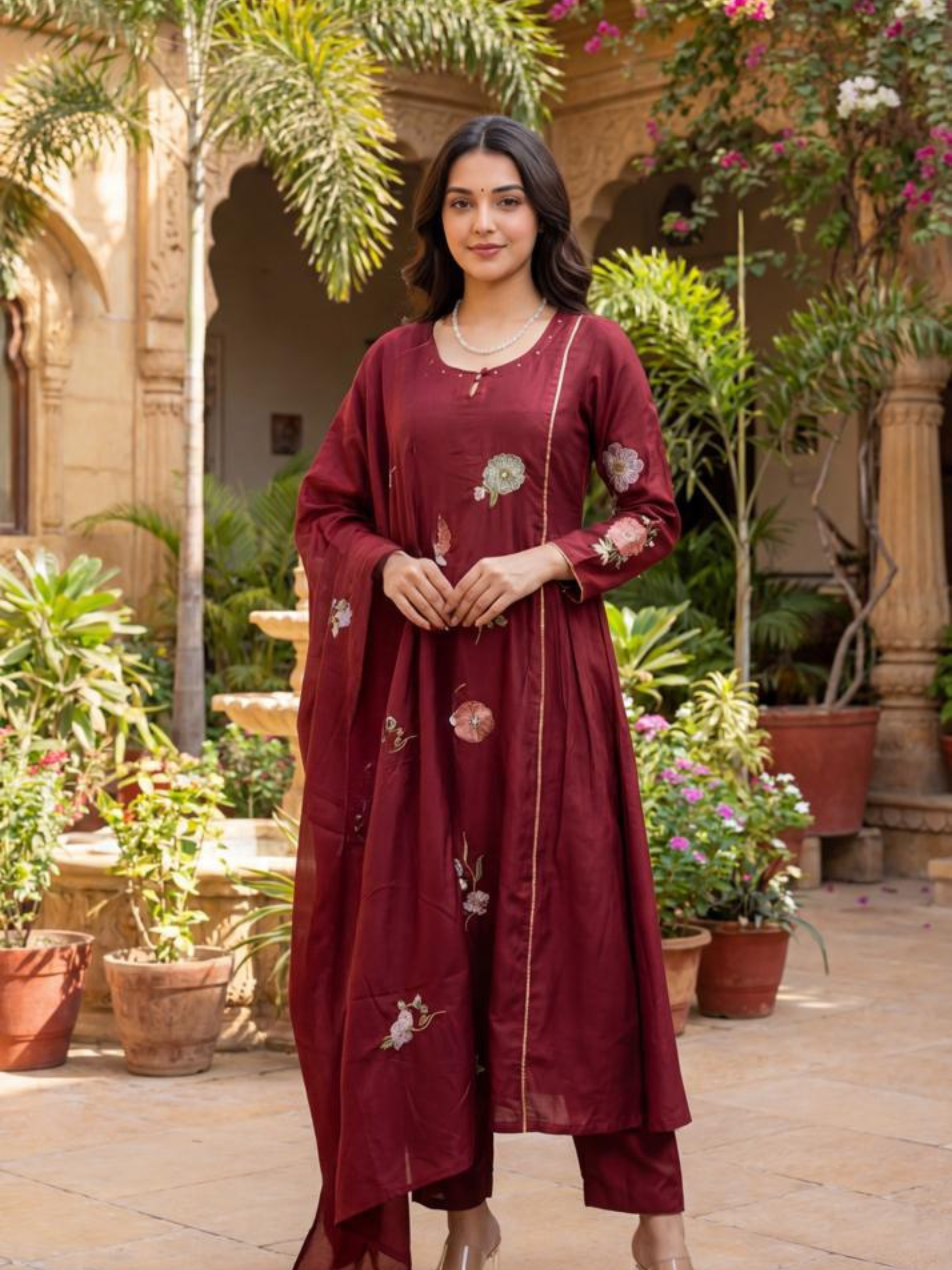 MAROON MEADOW FLORAL SUIT SET
