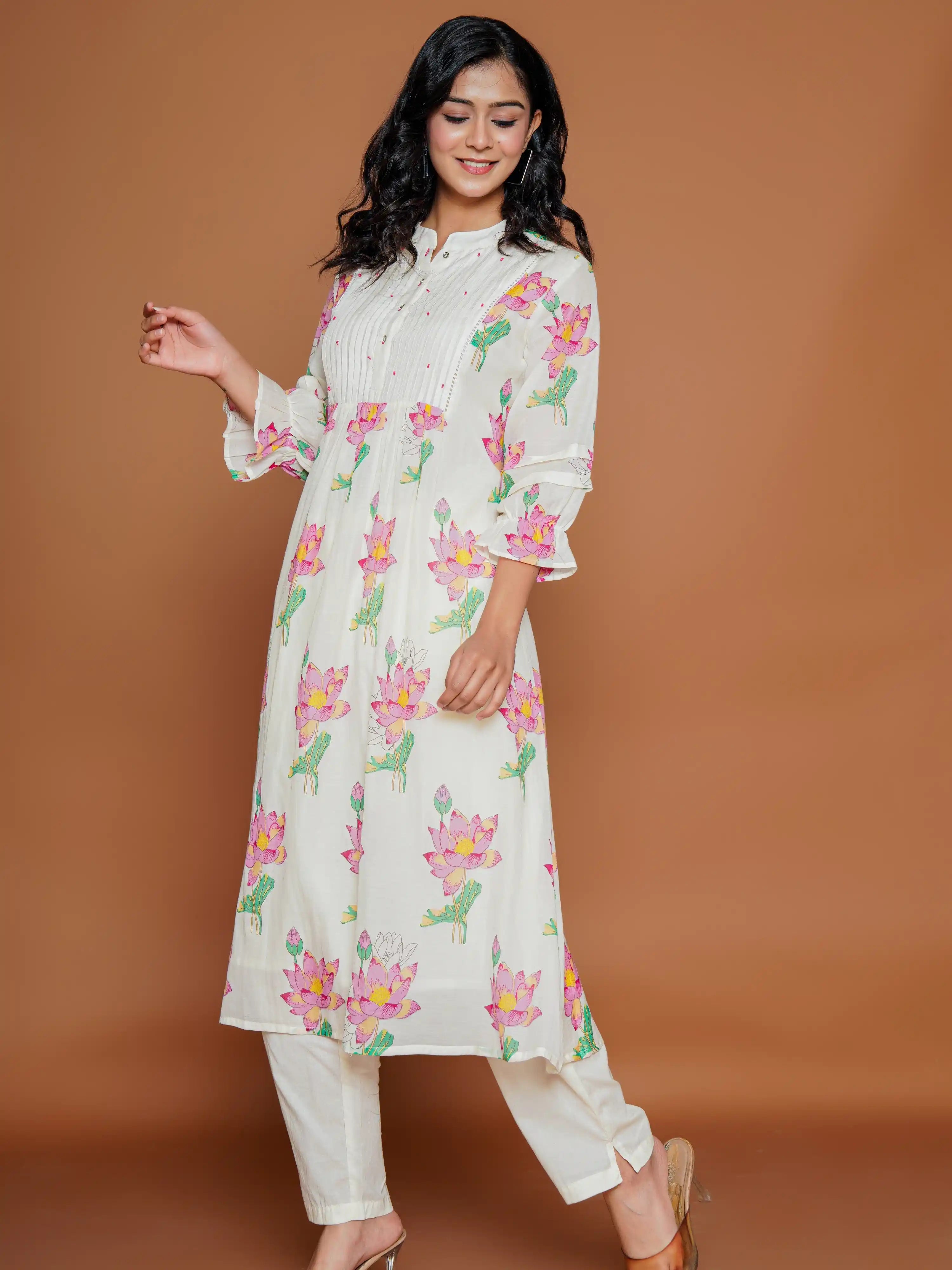 LOTUS FLORAL PRINTED A-LINE KURTA SET