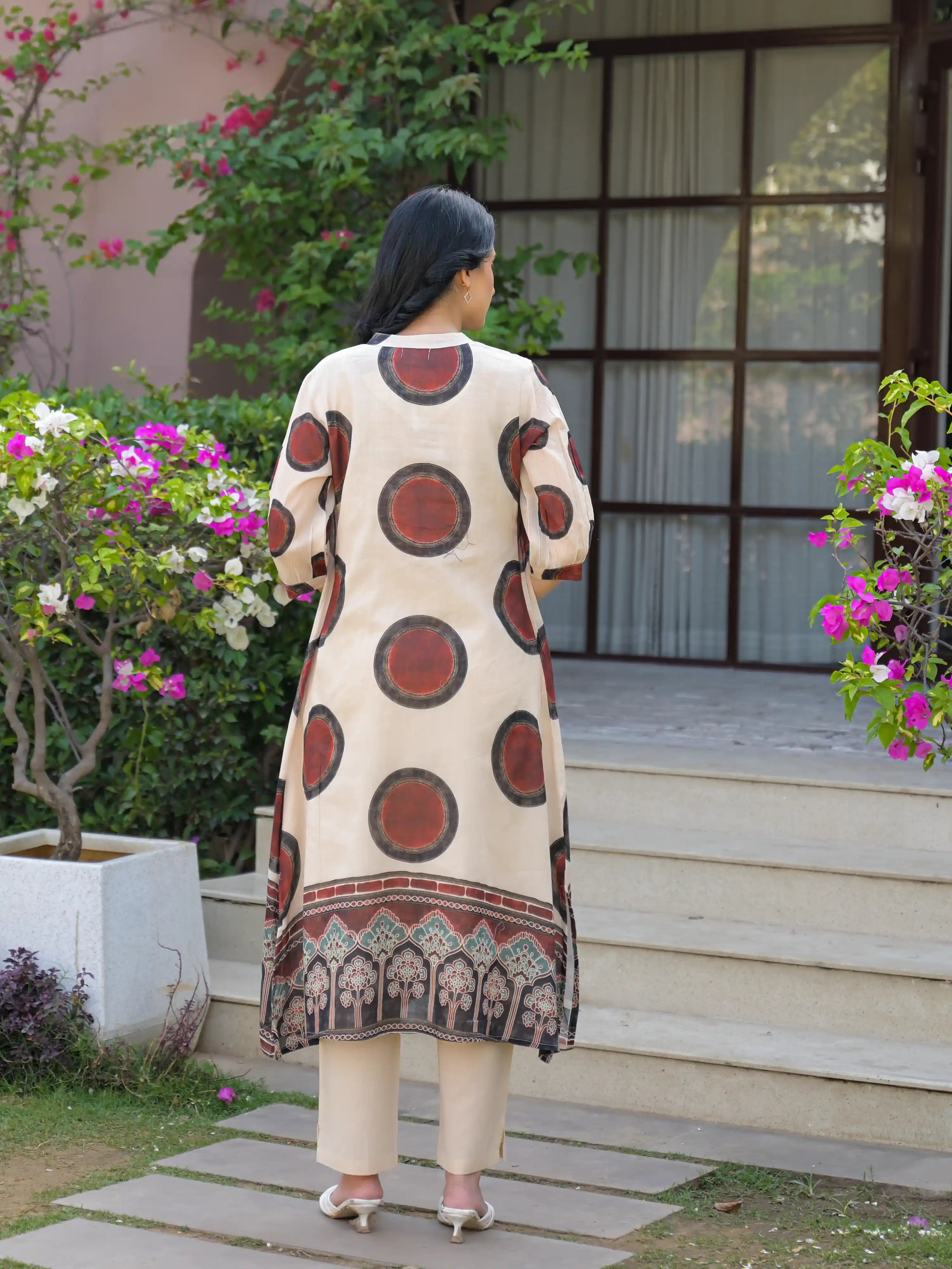 DESERT ART PRINTED FLARED PURE MUL COTTON  KURTA SET