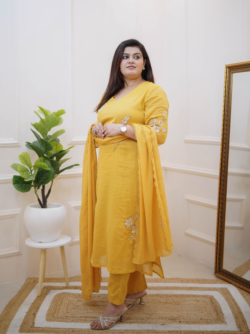 SUNSHINE YELLOW EMBROIDERED SUIT SET