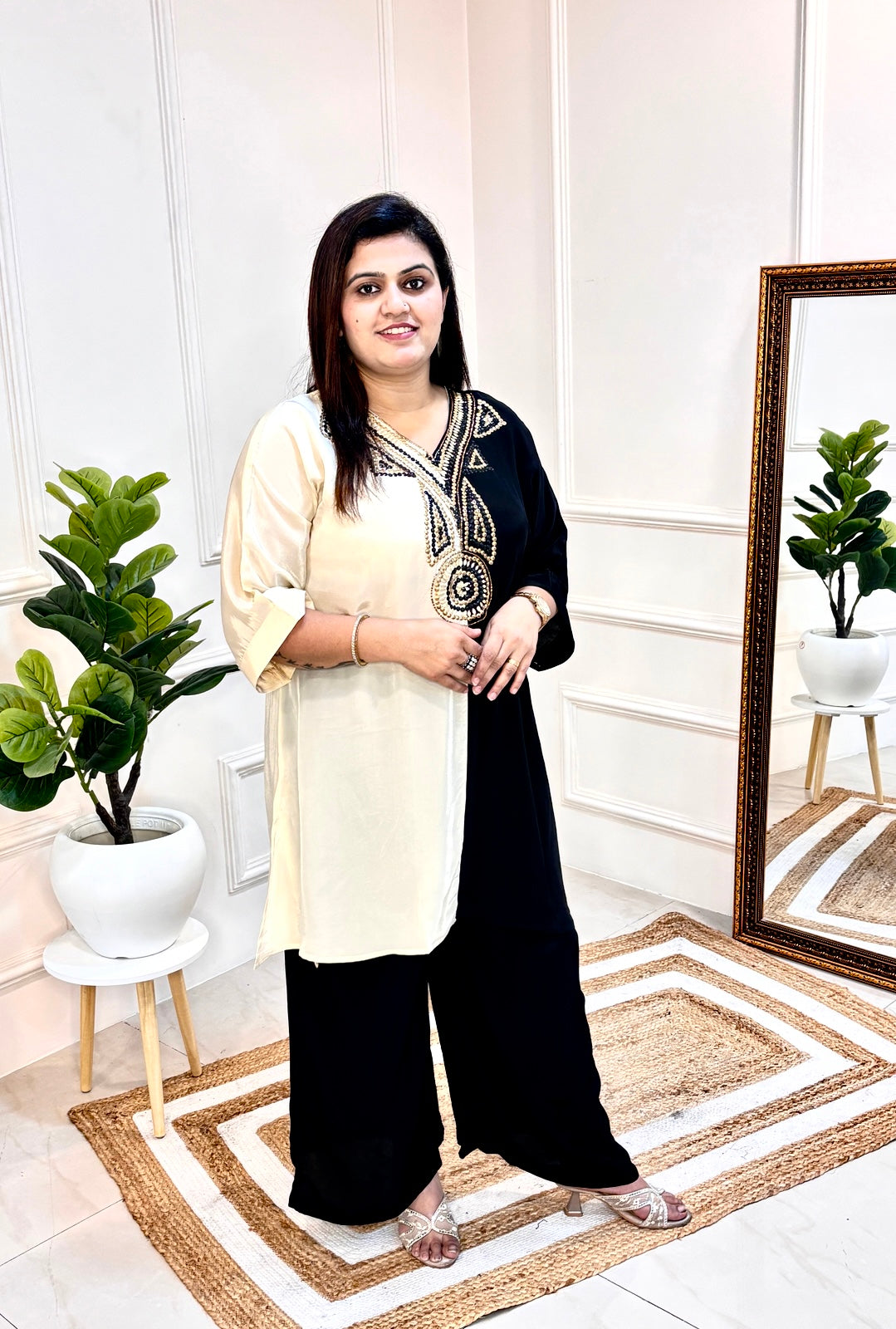 BLACK & IVORY ARTISAN EMBROIDERED CO-ORD SET