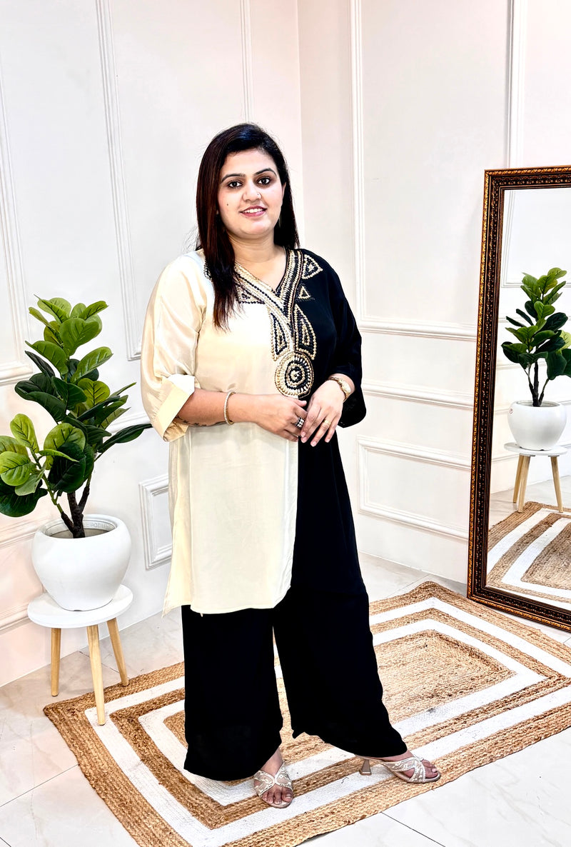BLACK & IVORY ARTISAN EMBROIDERED CO-ORD SET
