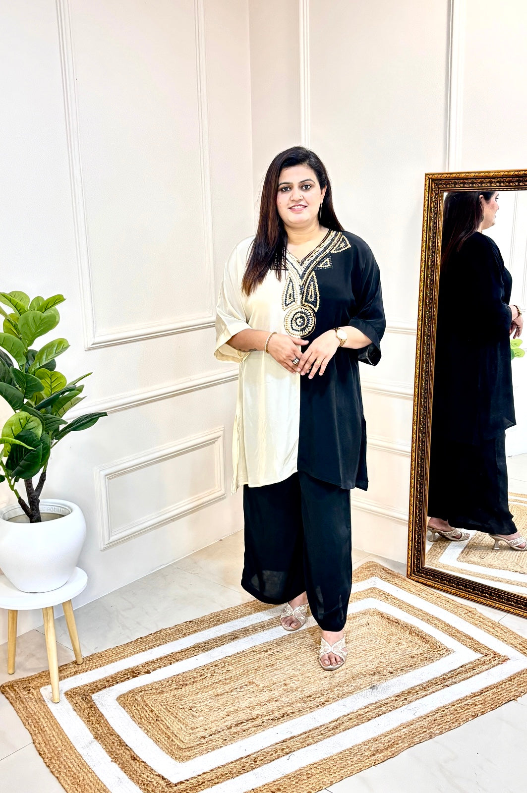 BLACK & IVORY ARTISAN EMBROIDERED CO-ORD SET