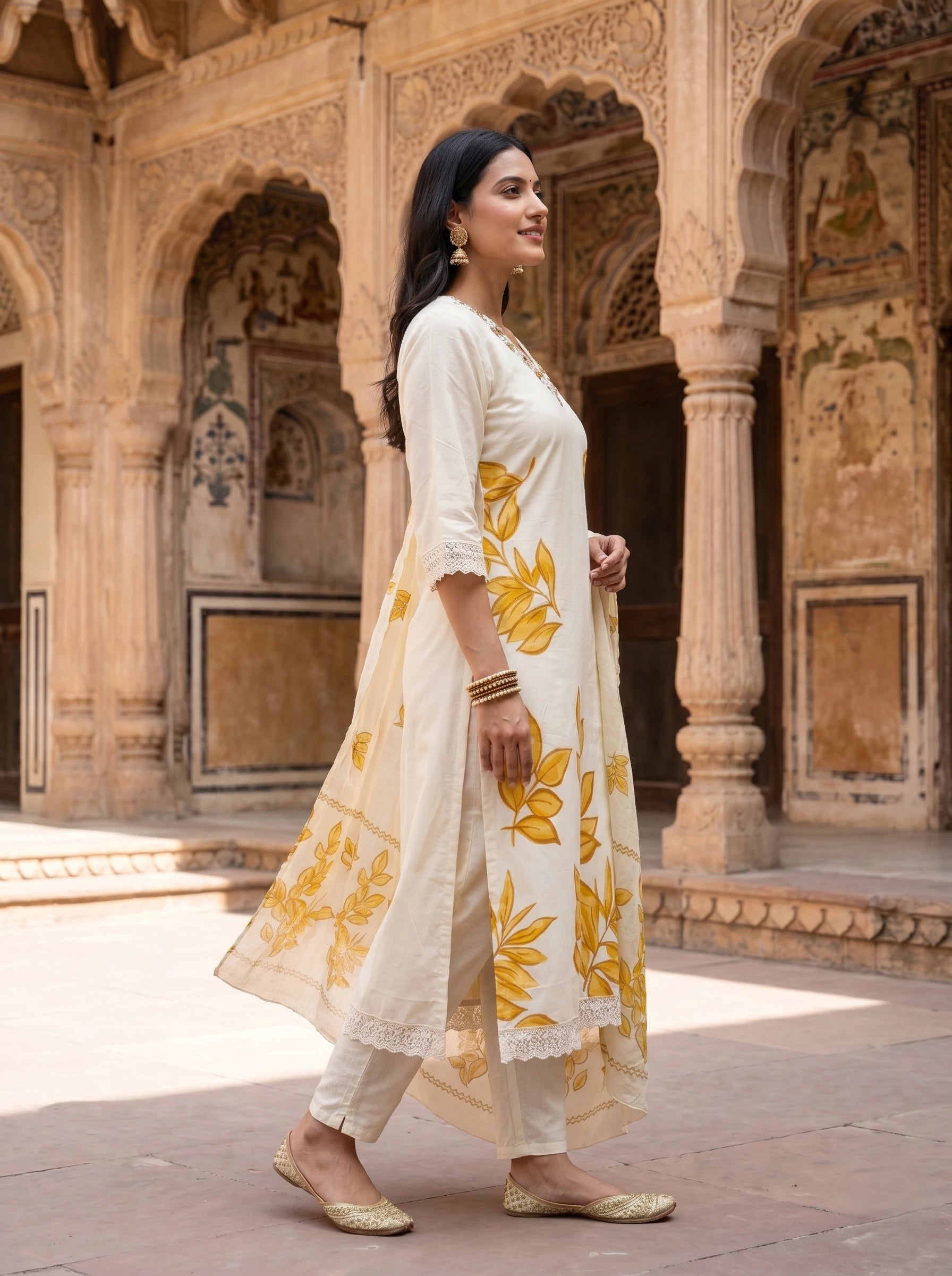 CLASSIC OFF-WHITE EMBROIDERED SUIT SET