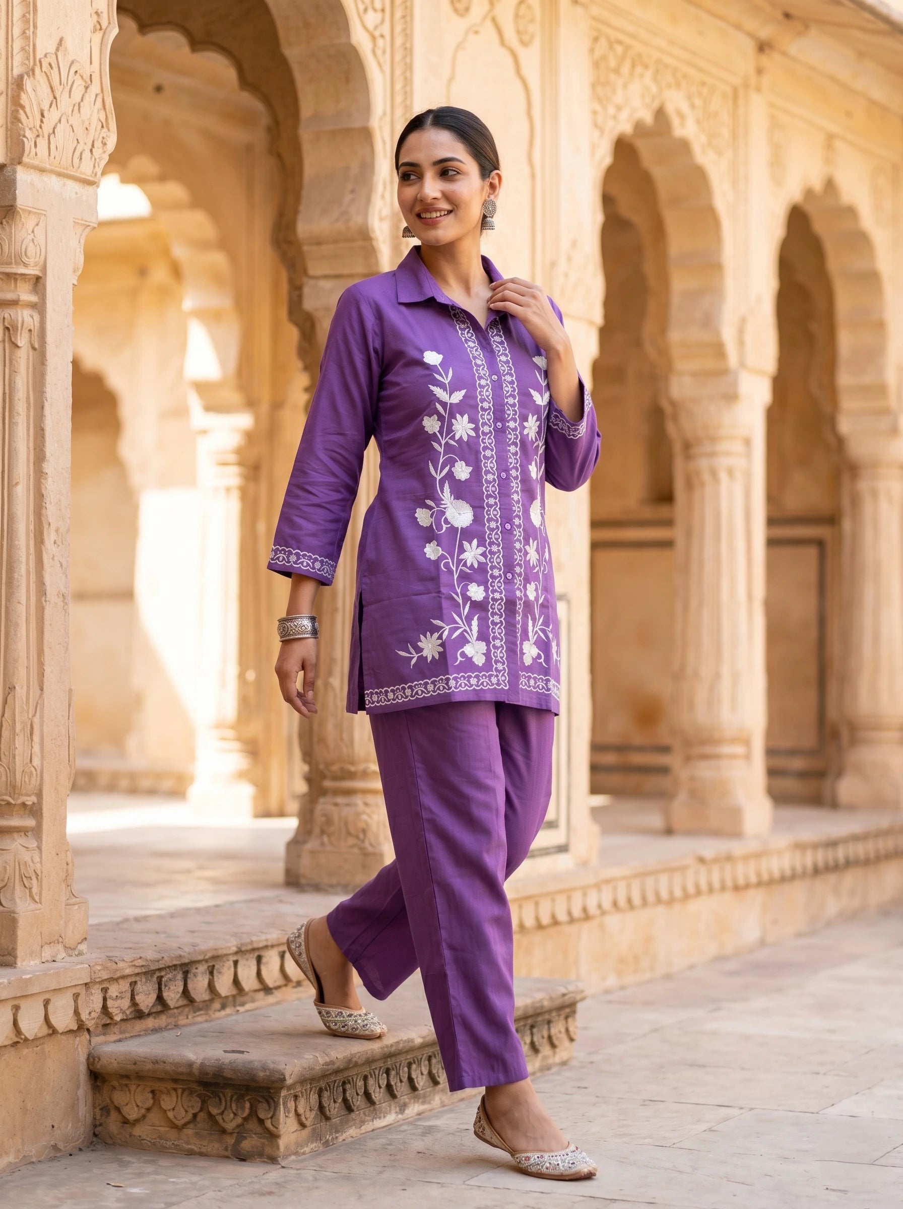 PURPLE EMBROIDERED  CO-ORD SET