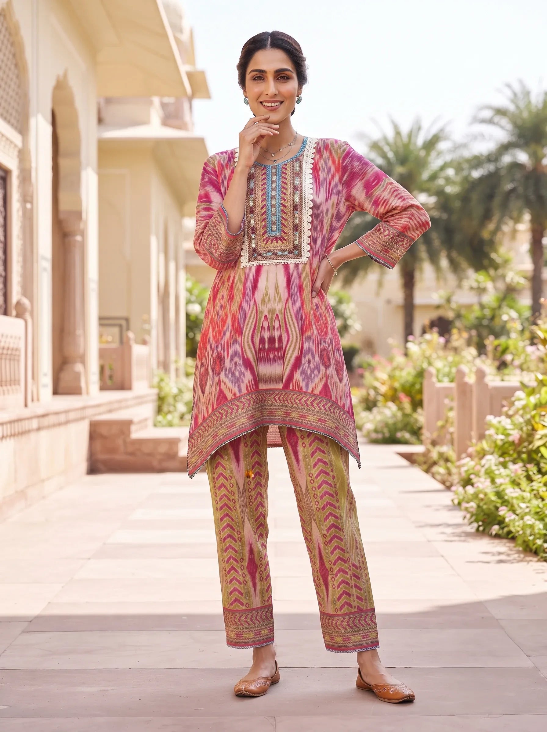 IKEBANA HERITAGE PRINTED PURE MUSLIN CO-ORD SET