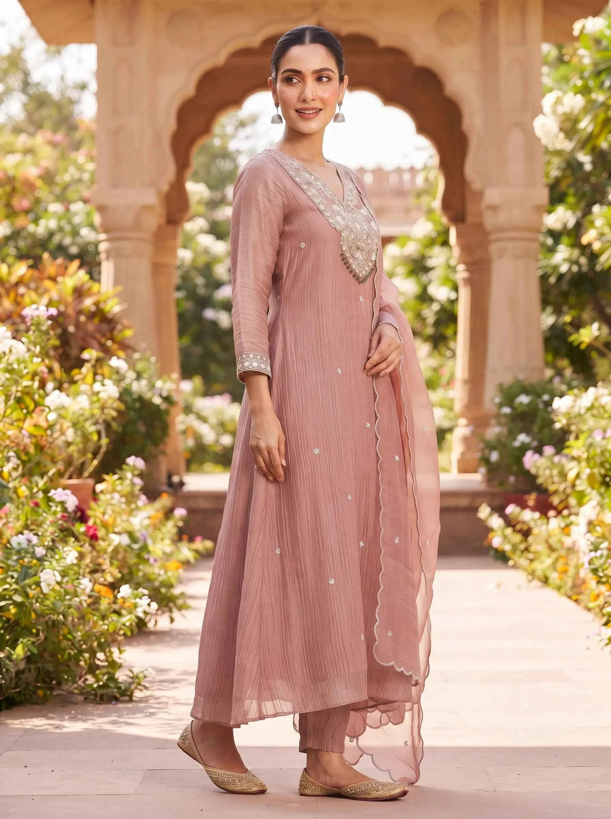 DUSTY PINK FESTIVE WEAR HAND EMBROIDERED CRUSH SALSA SUIT SET