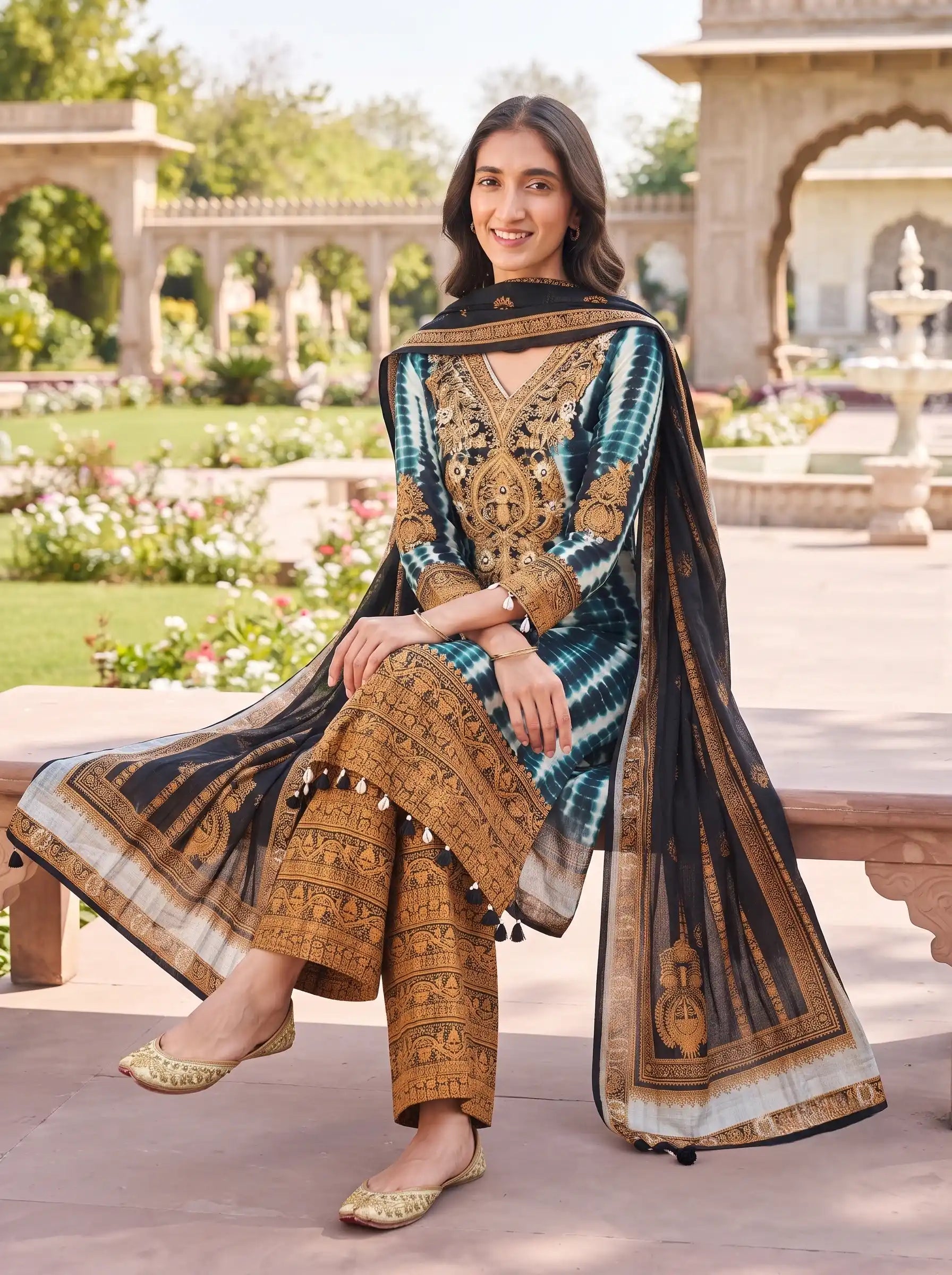 COPPER BROWN BEADWORK FESTIVE DESIGNER MUSLI SUIT SET