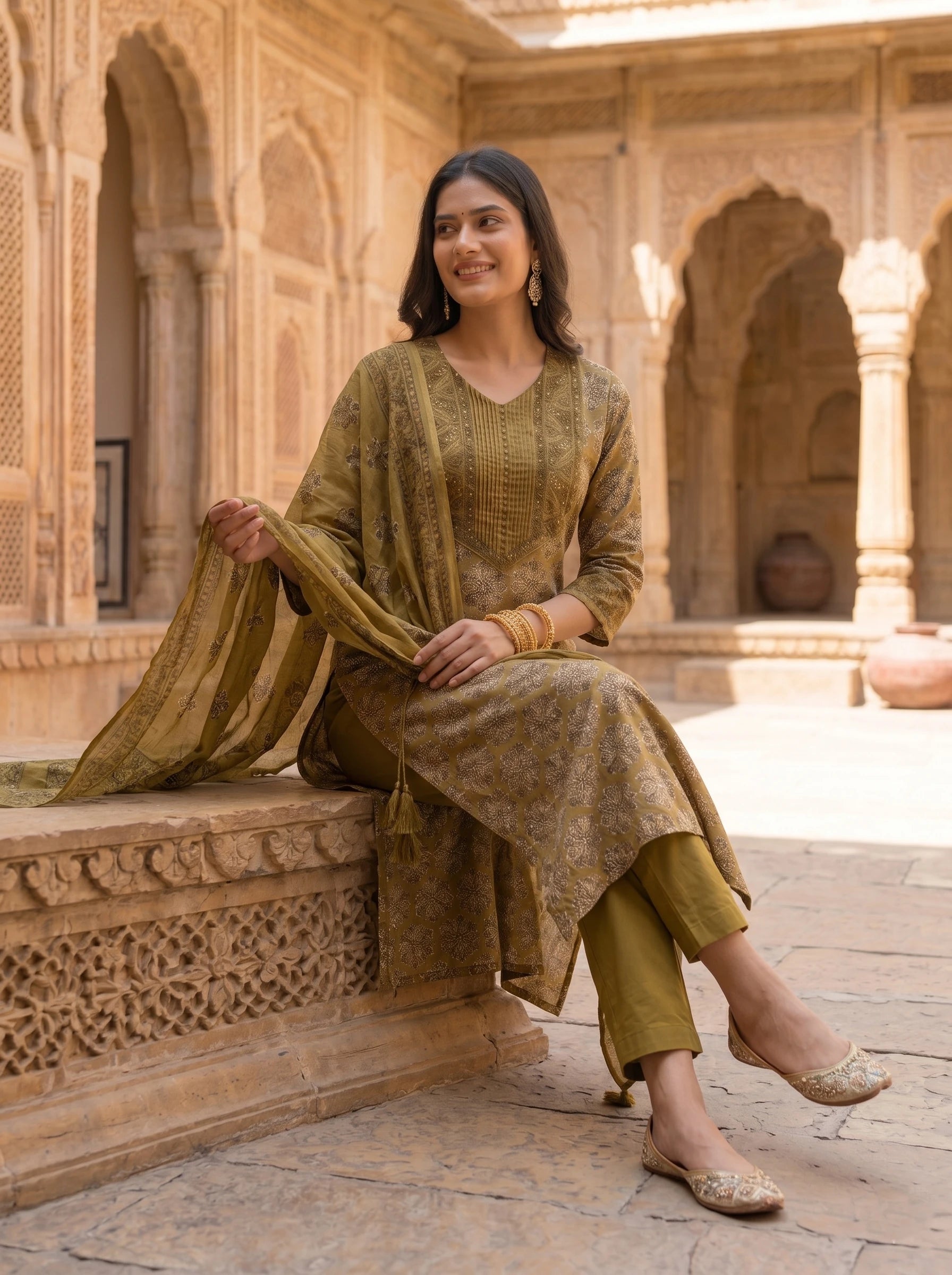 MUSTARD GOLD PRINTED SUIT SET