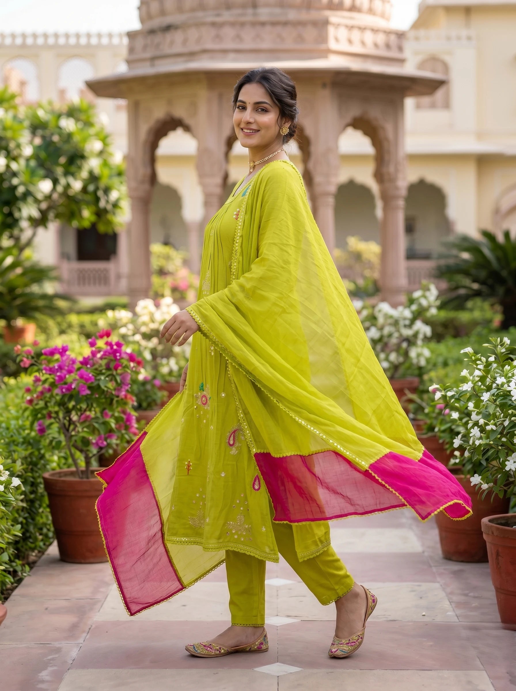 NOOR-E-OLIVE EMBROIDERED MUL COTTON SUIT SET