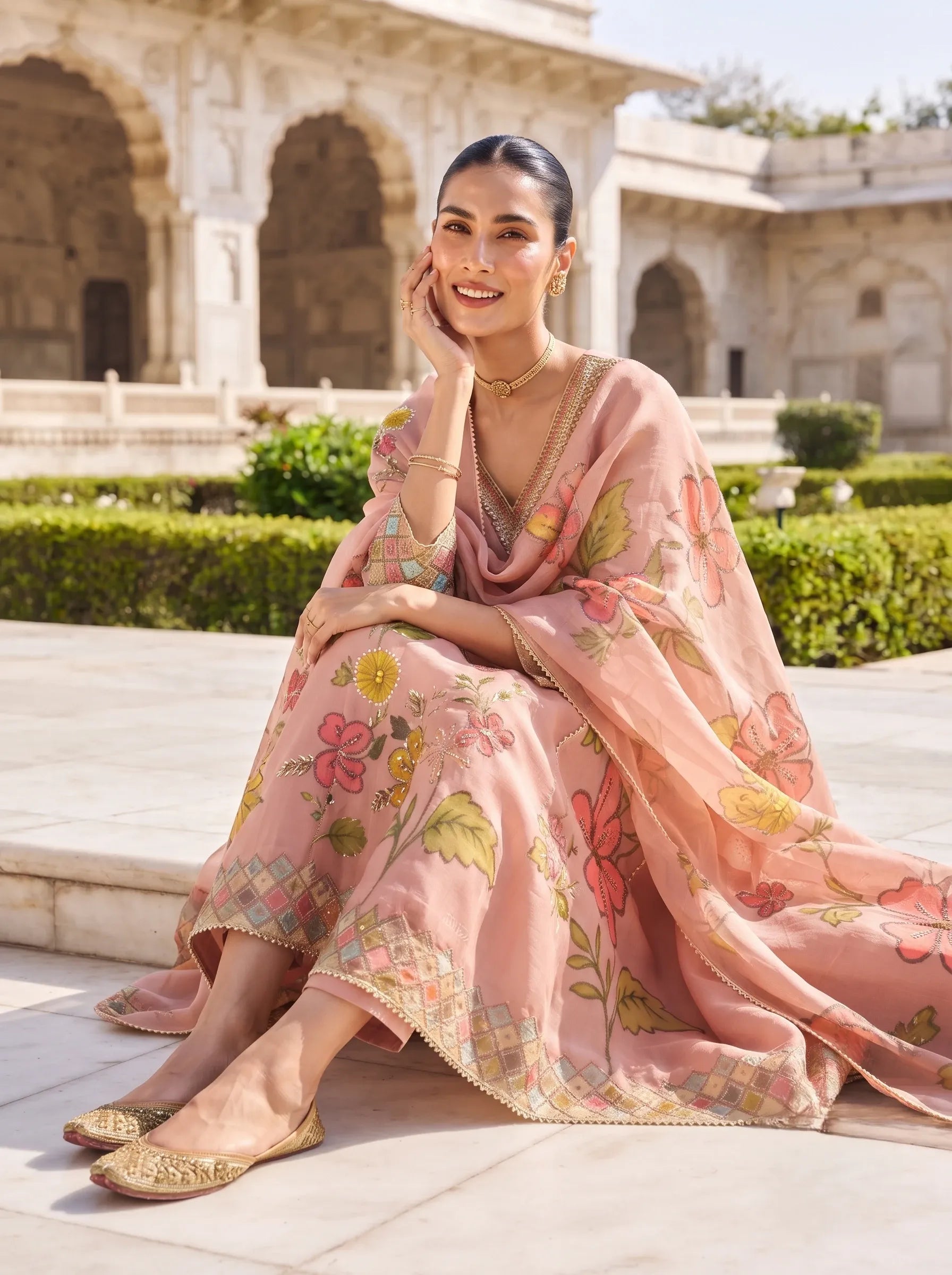 NOOR-E-GUL BLUSH ONION SHIMMER FABRIC ANARKALI SUIT WITH DUPATTA