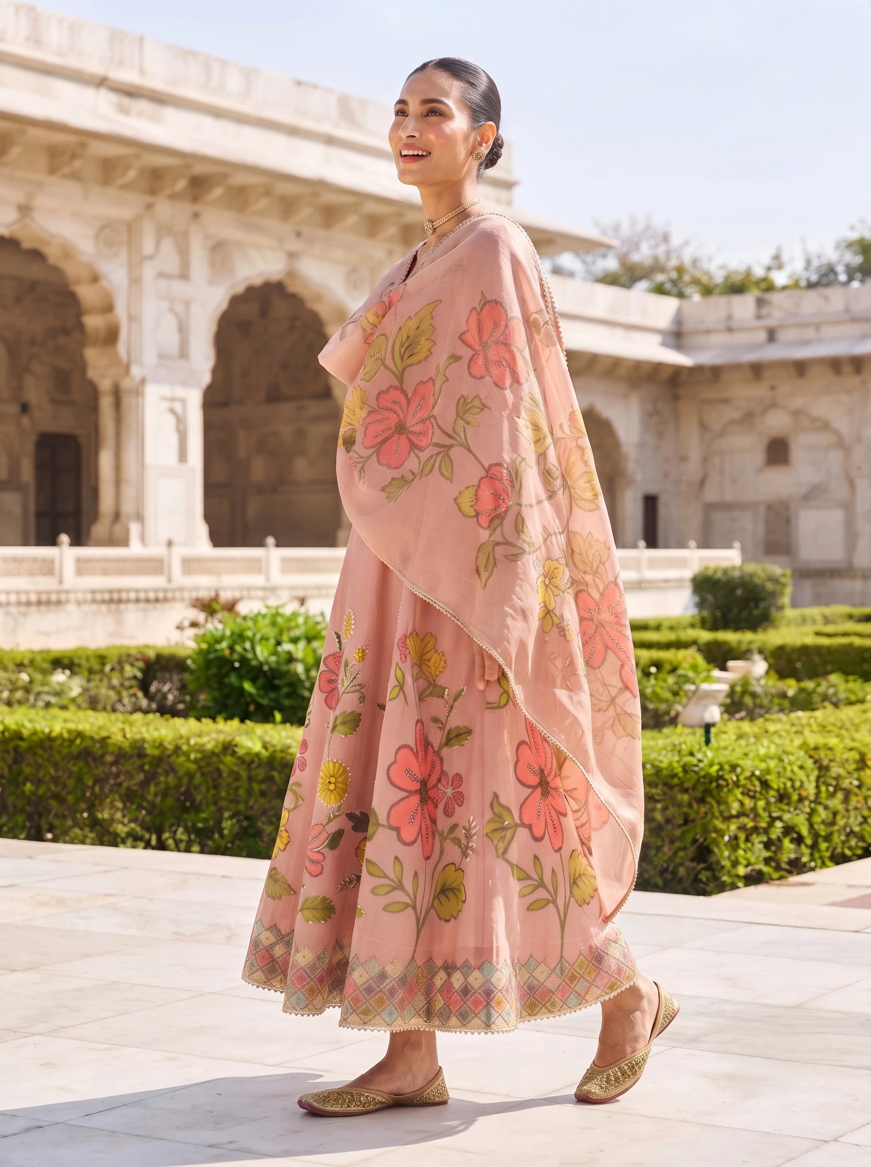 NOOR-E-GUL BLUSH ONION SHIMMER FABRIC ANARKALI SUIT WITH DUPATTA