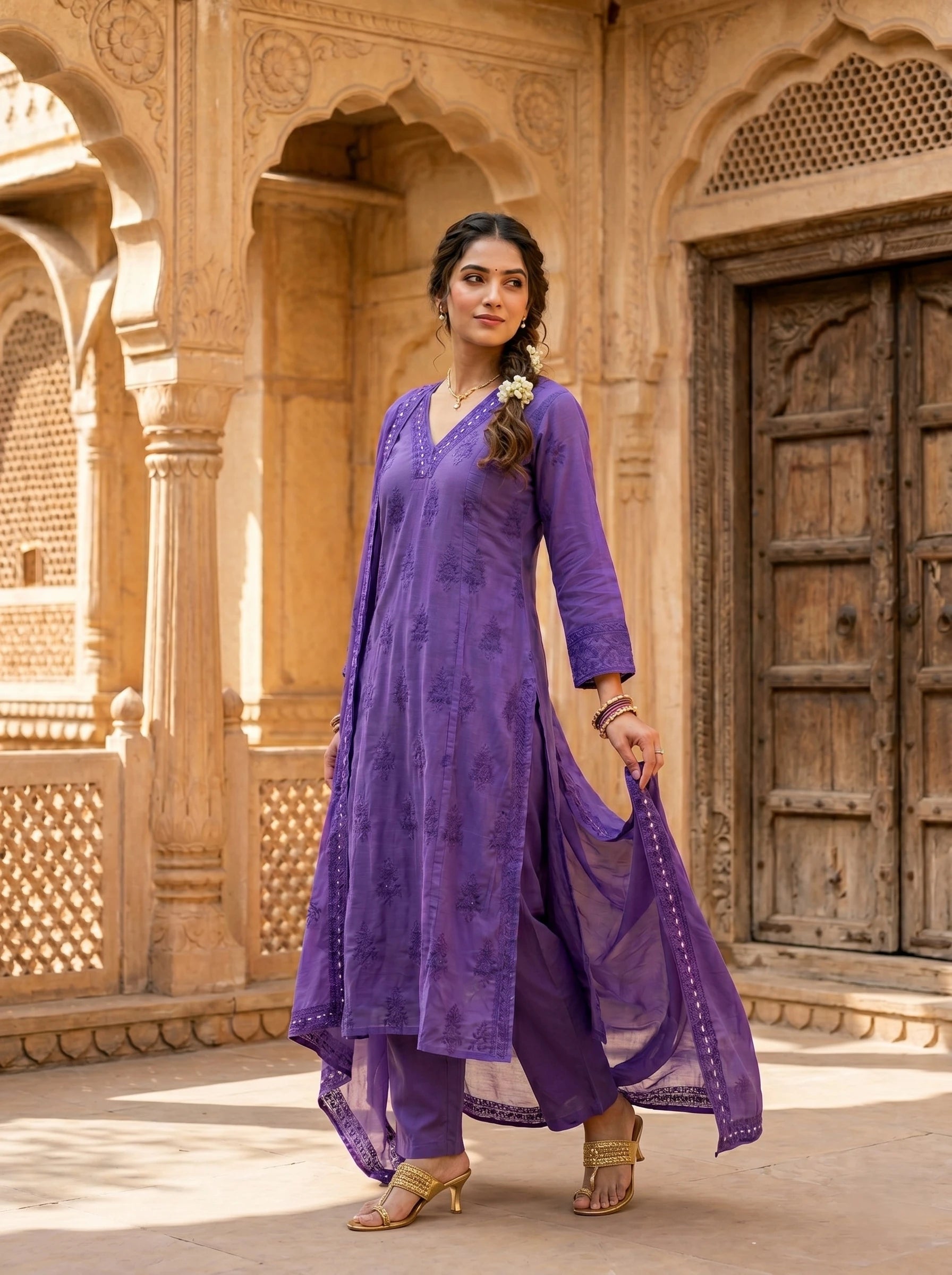 ROYAL LAVENDER EMBROIDERED SUIT SET