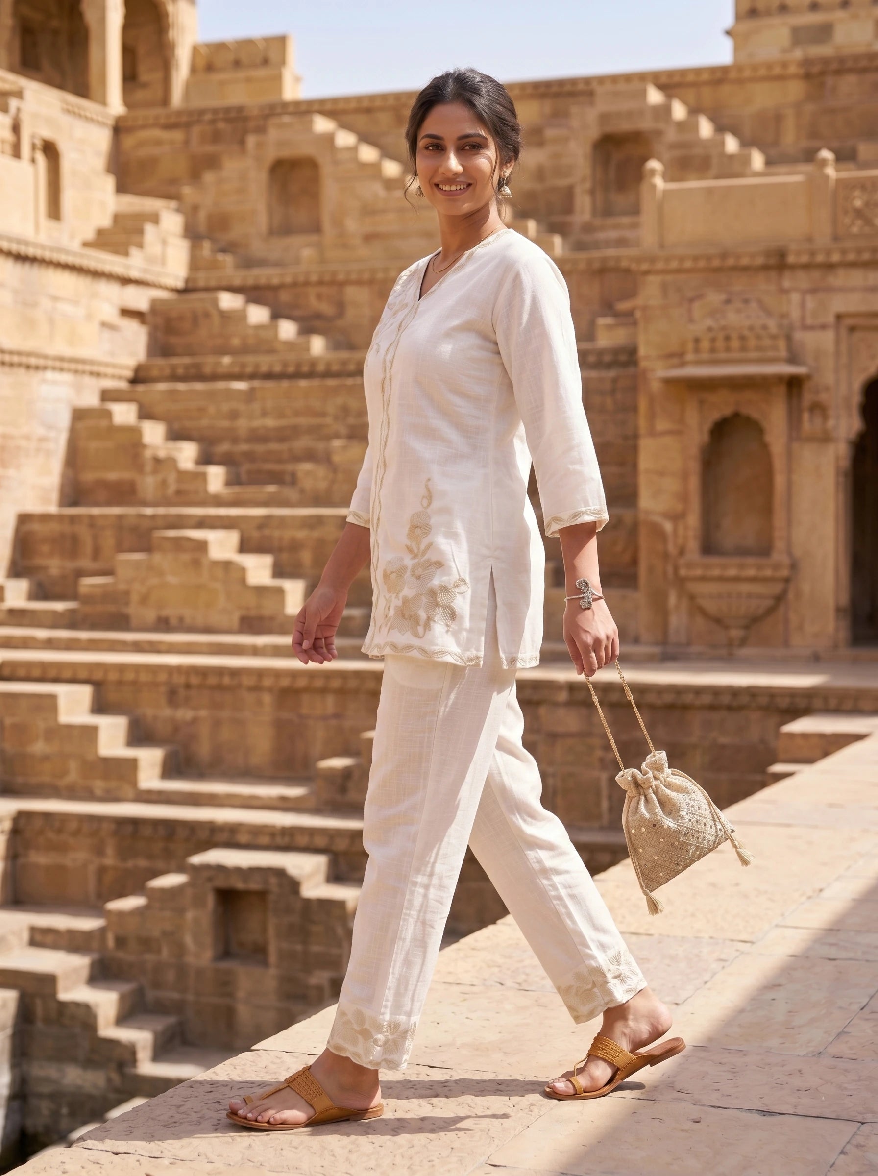 IVORY GOLD HANDWORK CO-ORD SET