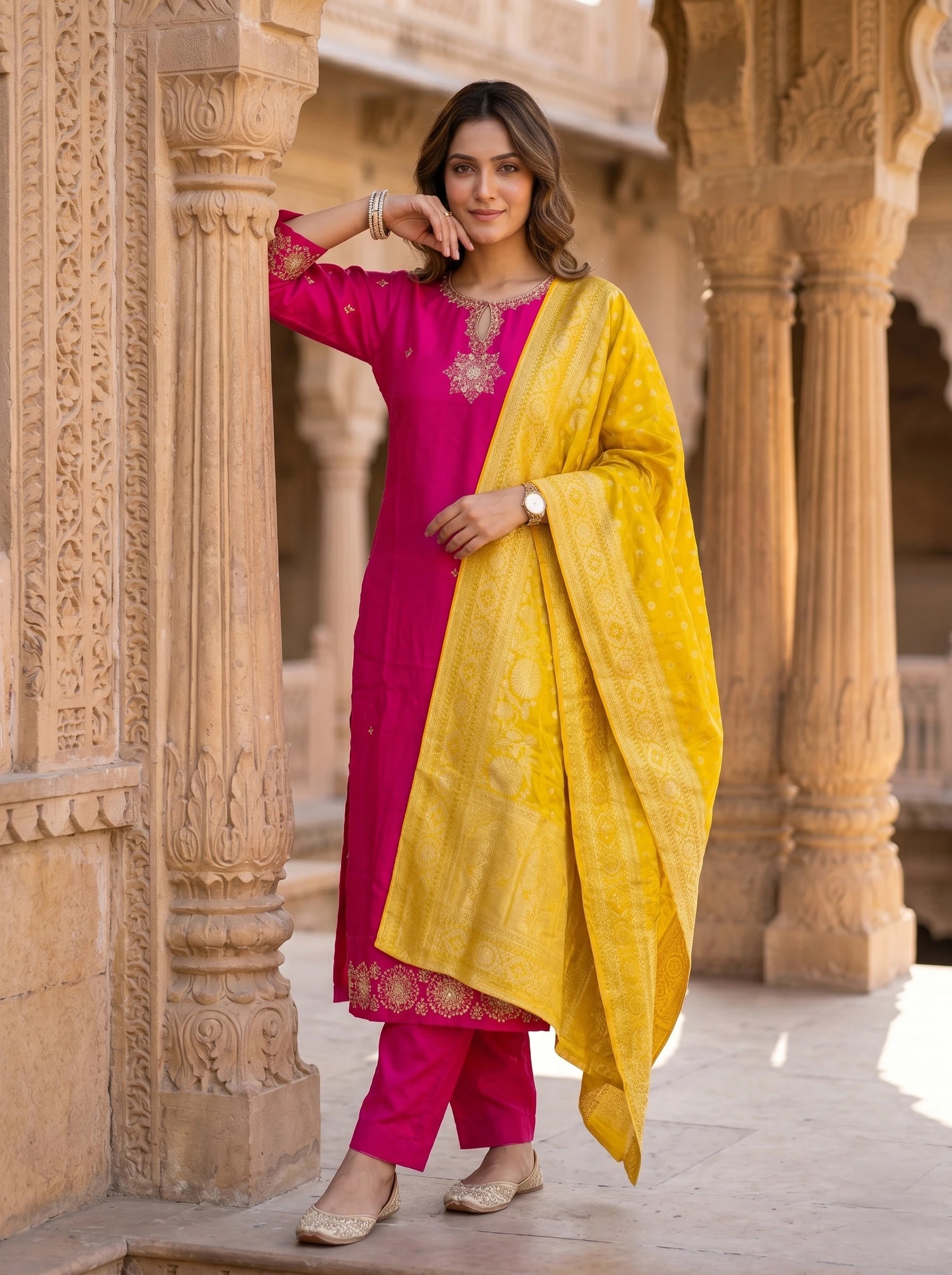 RUHANI MAGENTA HANDWORK BANARSI DUPATTA SUIT SET