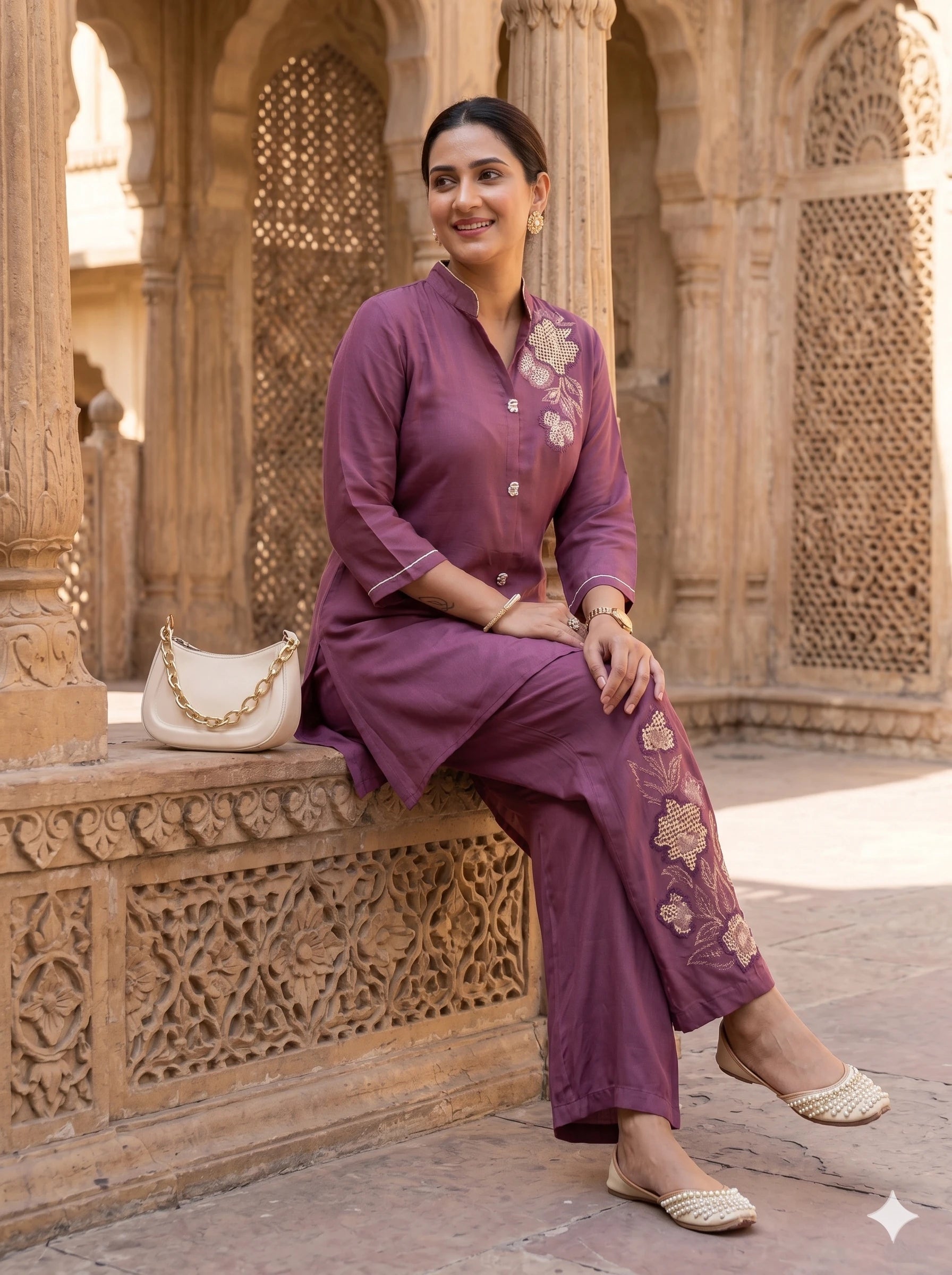 PLUM WINE EMBROIDERED CO-ORD SET