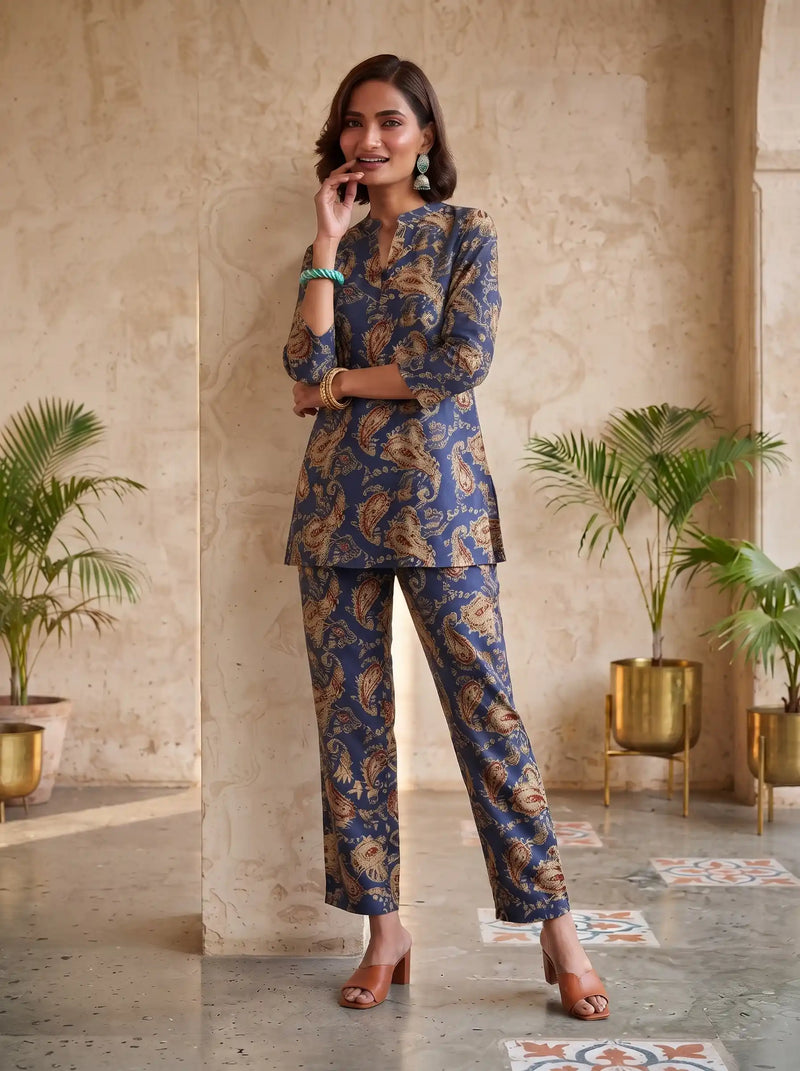 BLUE EMPRESS PAISLEY PURE COTTON CO-ORD SET
