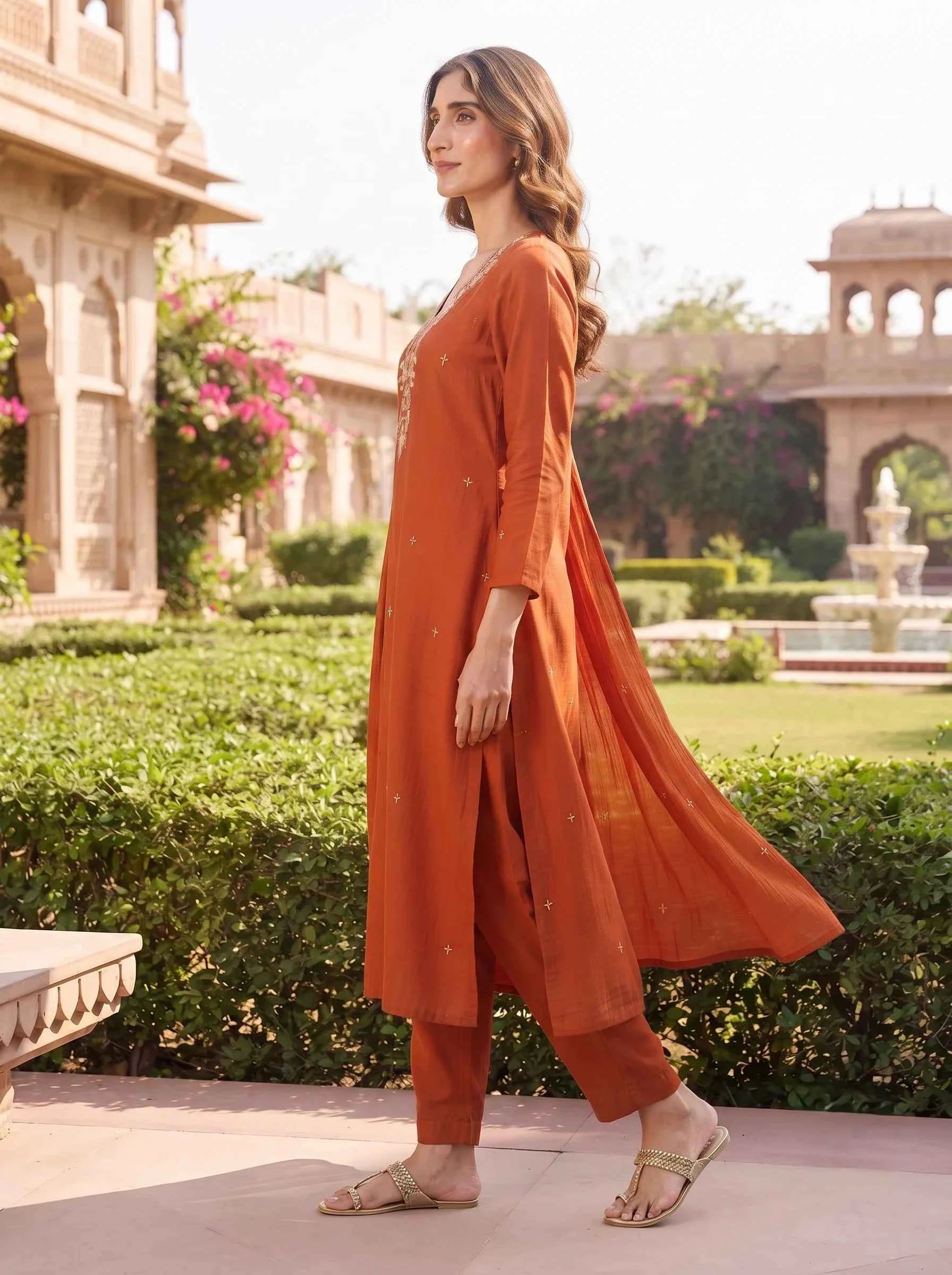 COPPER BROWN BEADWORK FESTIVE DESIGNER SUIT SET