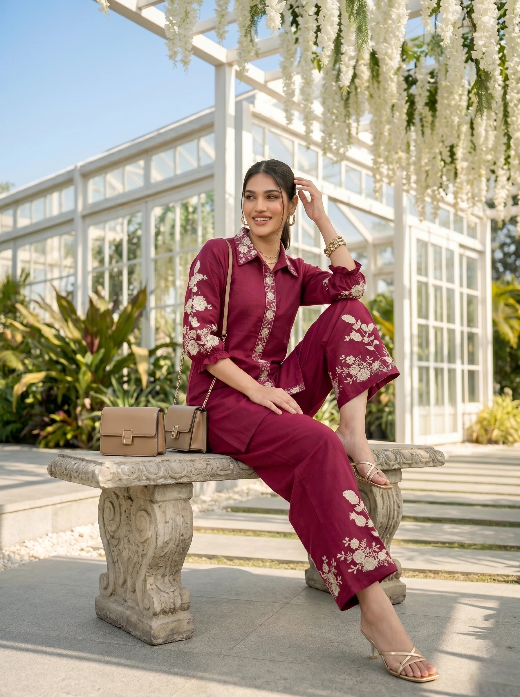 MAGENTA PLUM THREADWORK CO-ORD SET