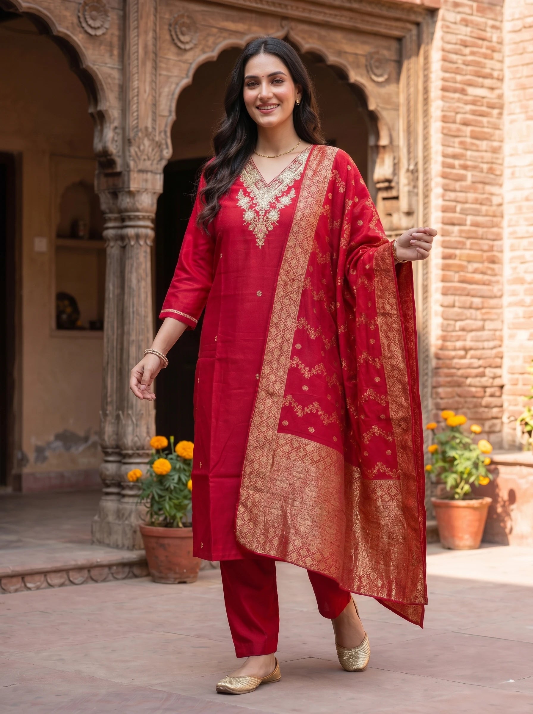 SAMAIRA MAROON THREADWORK  SUIT SET