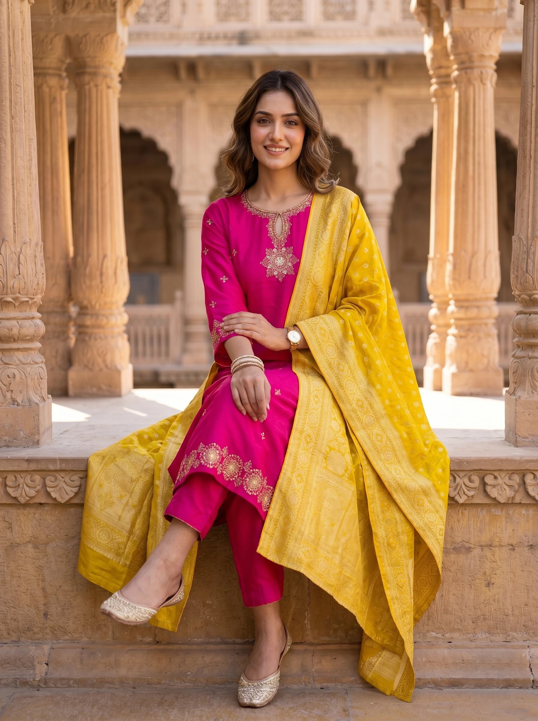 RUHANI MAGENTA HANDWORK BANARSI DUPATTA SUIT SET