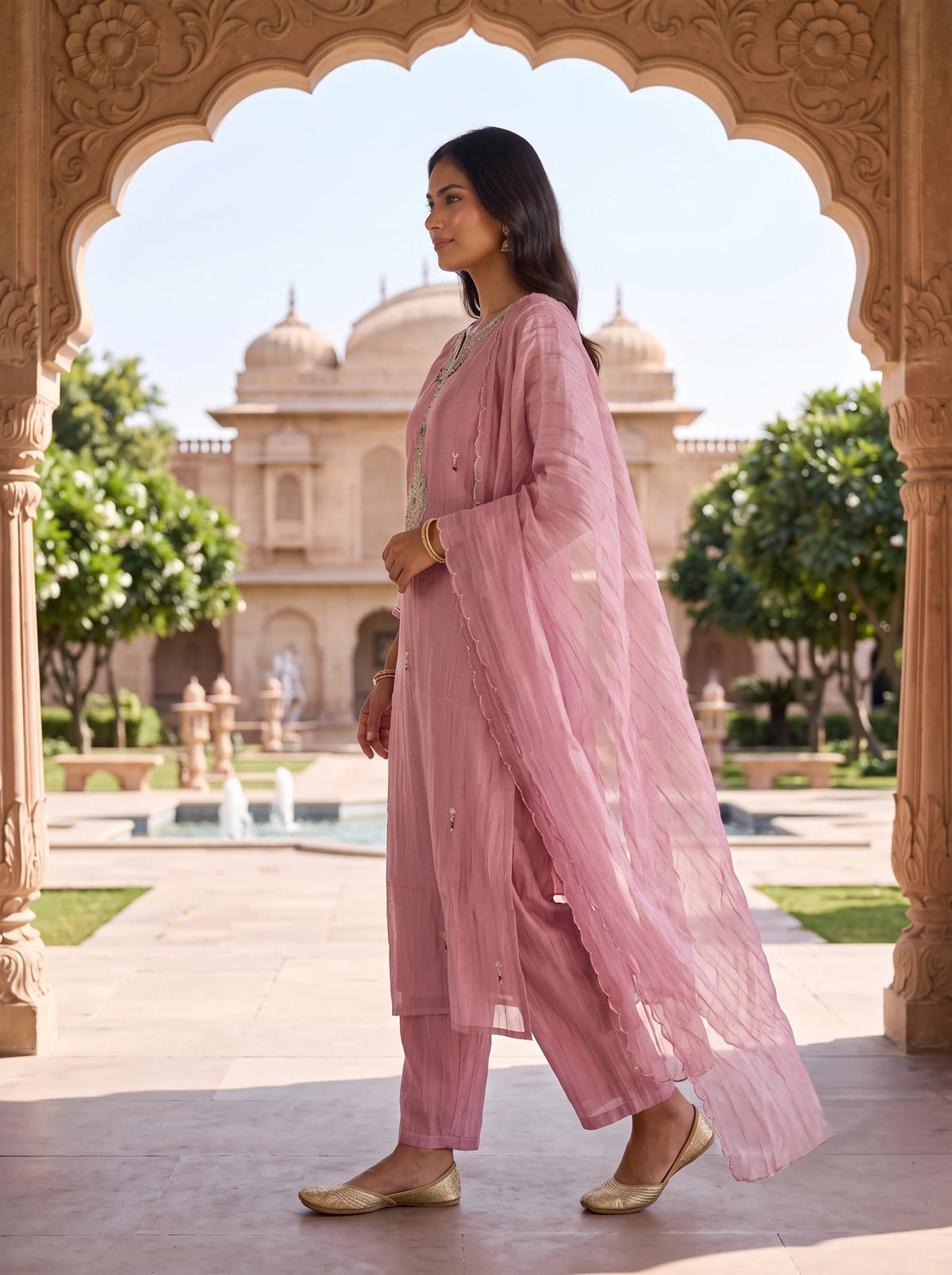 DUSTY PINK DESIGNER HAND EMBROIDERED FESTIVE SUIT SET