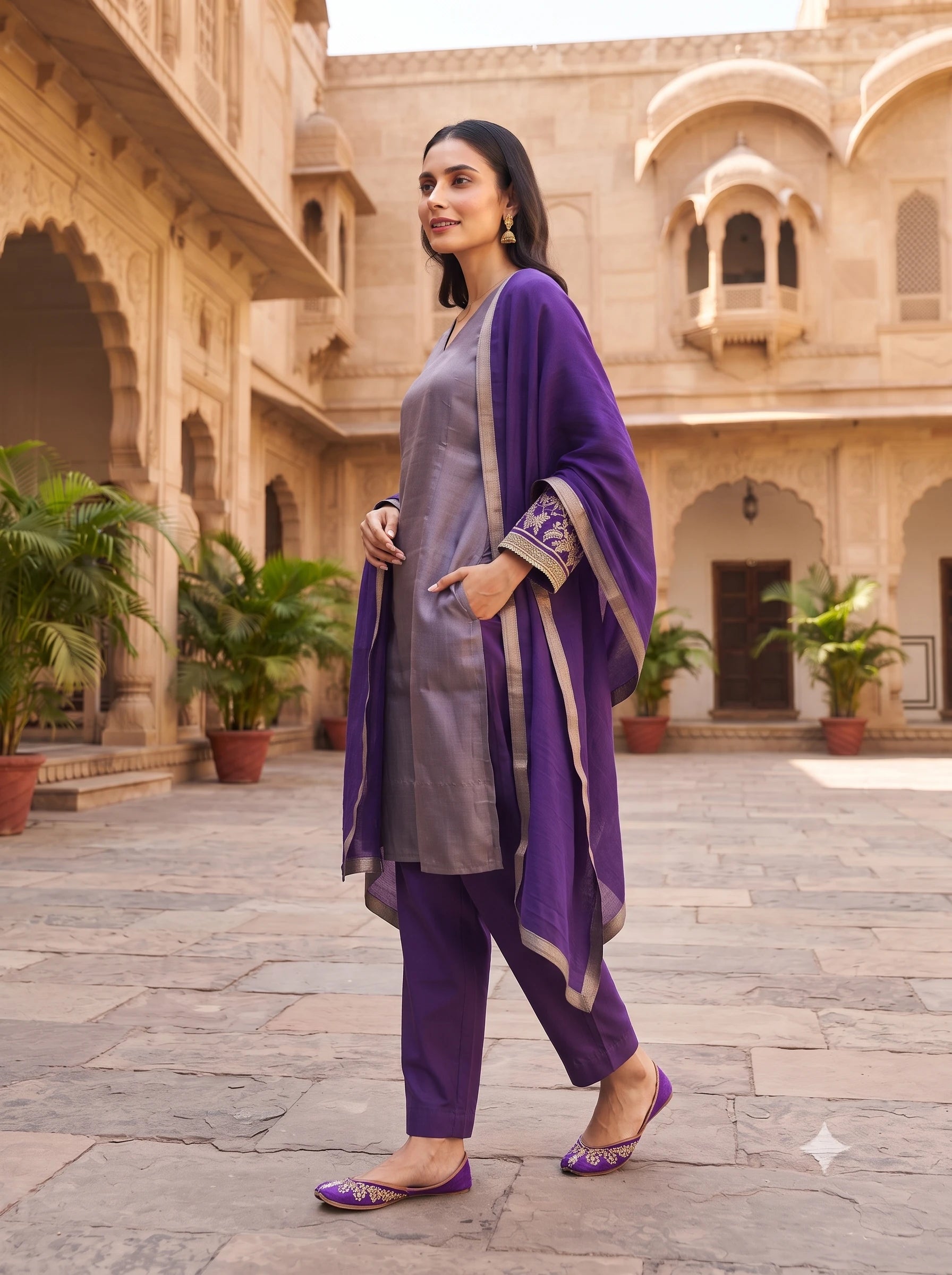 LAVENDER ROYAL HAND EMBROIDERED ZIRZF FABRIC SUIT SET