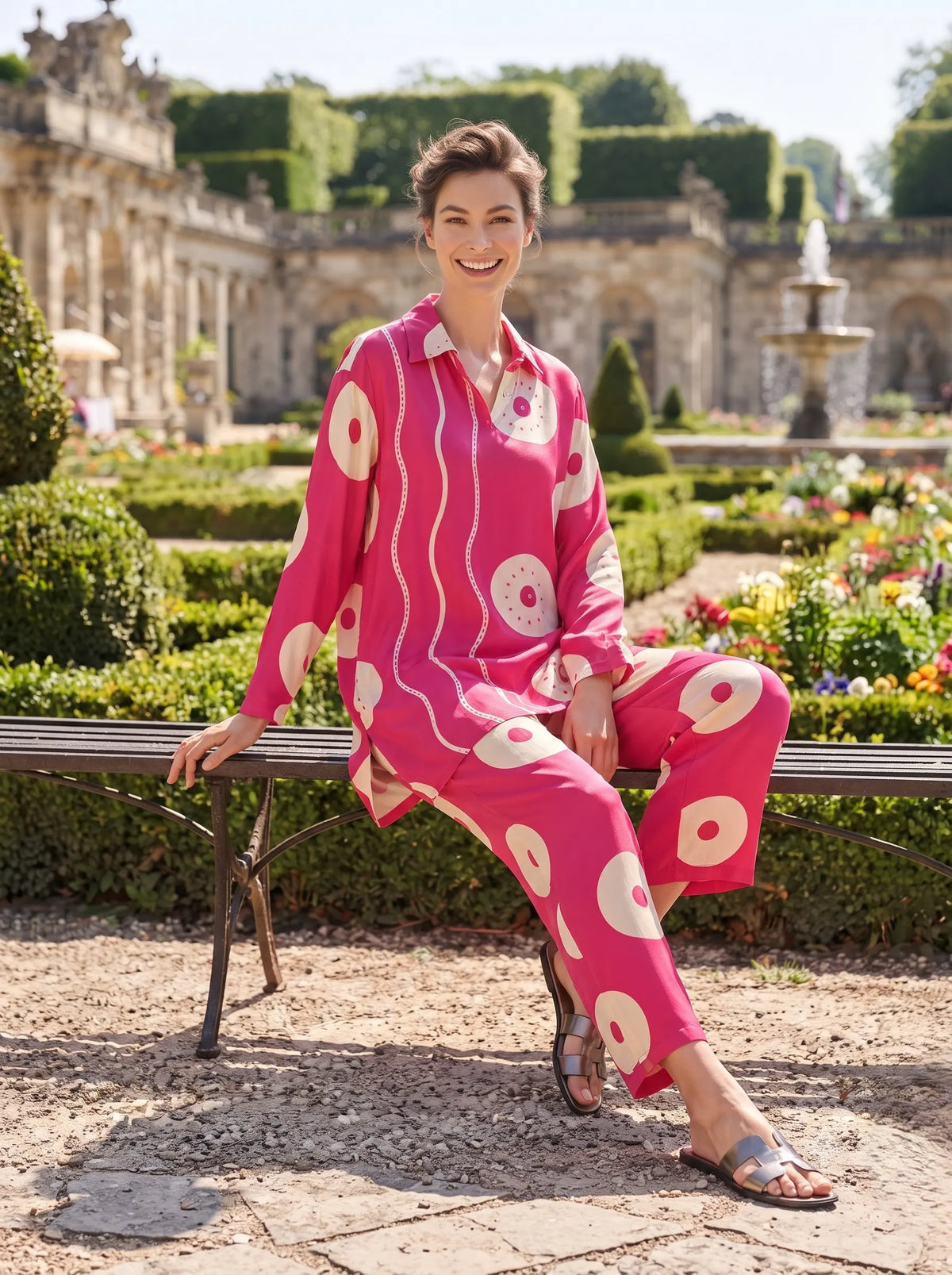 MAGENTA AND CREAM ABSTRACT PRINT PURE GAJJI SILK CO-ORD SET