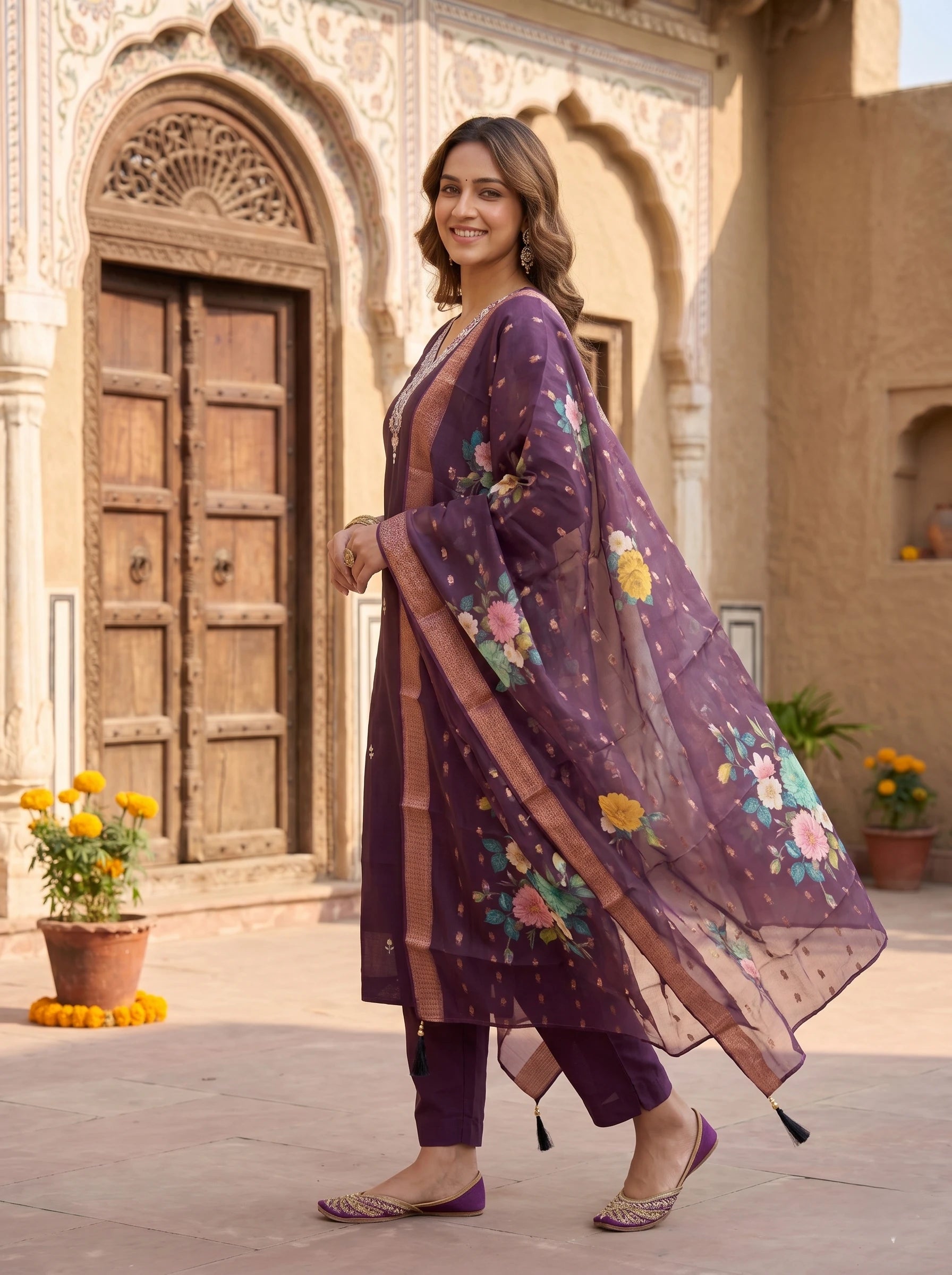 RUWA STONE WORK STRAIGHT SUIT SET