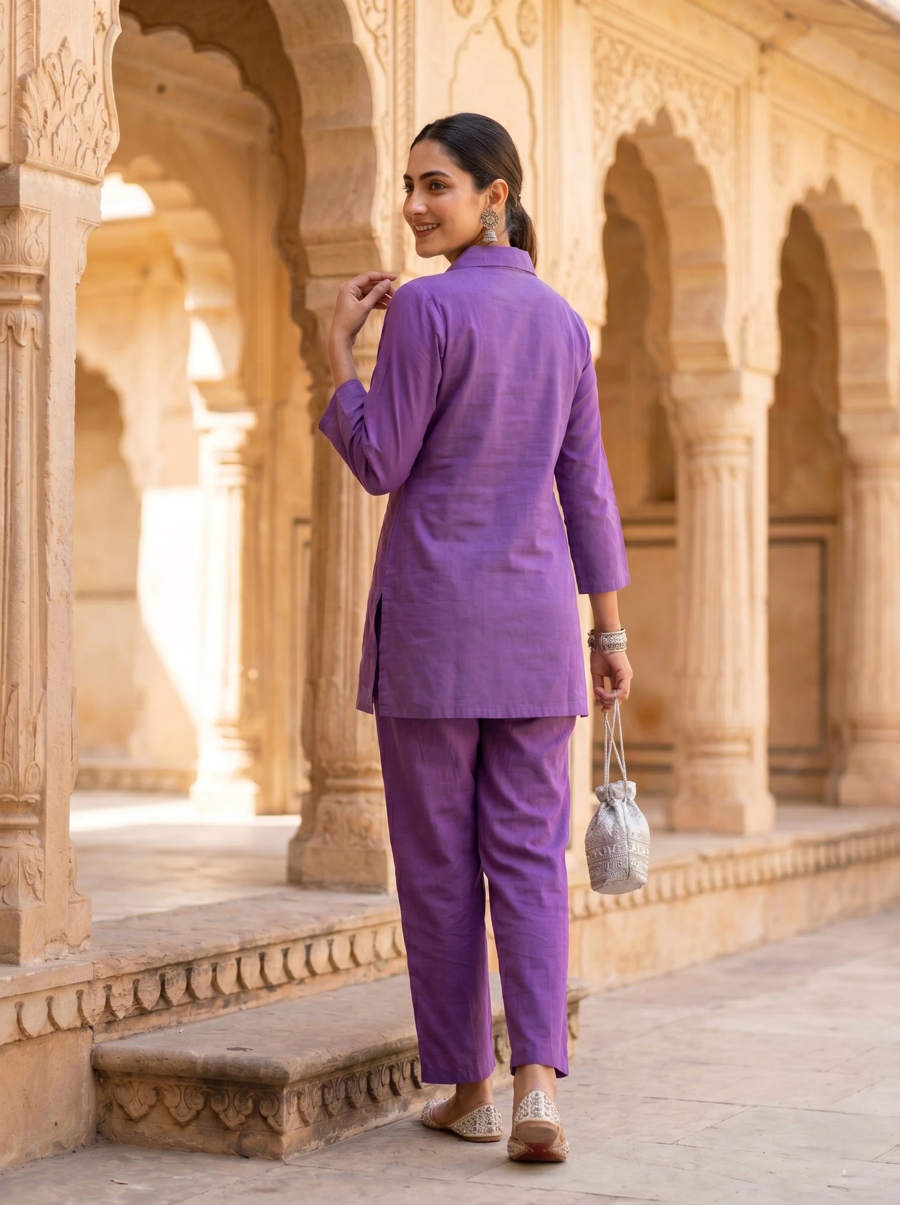 PURPLE EMBROIDERED  CO-ORD SET