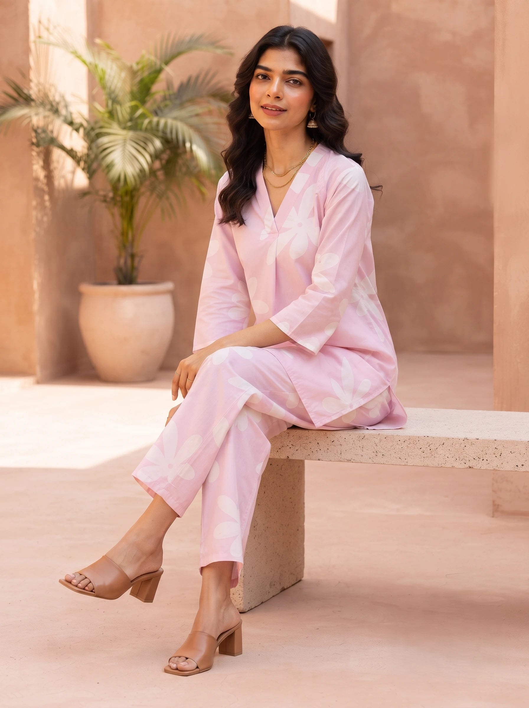 PINK PETALS ELEGANCE PURE COTTON CO-ORD SET