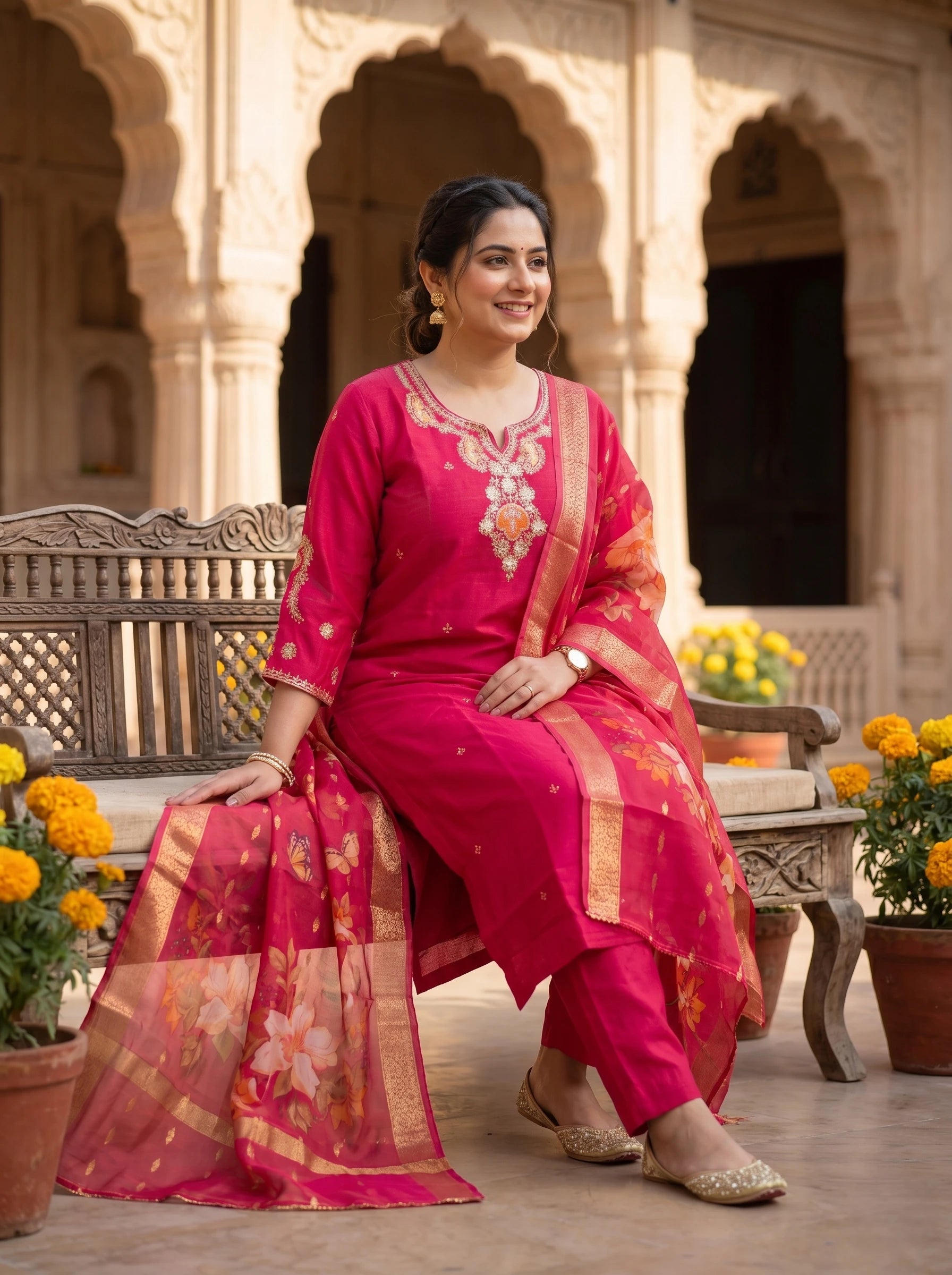 AAFREEN RED ZARI WORK STRAIGHT SUIT