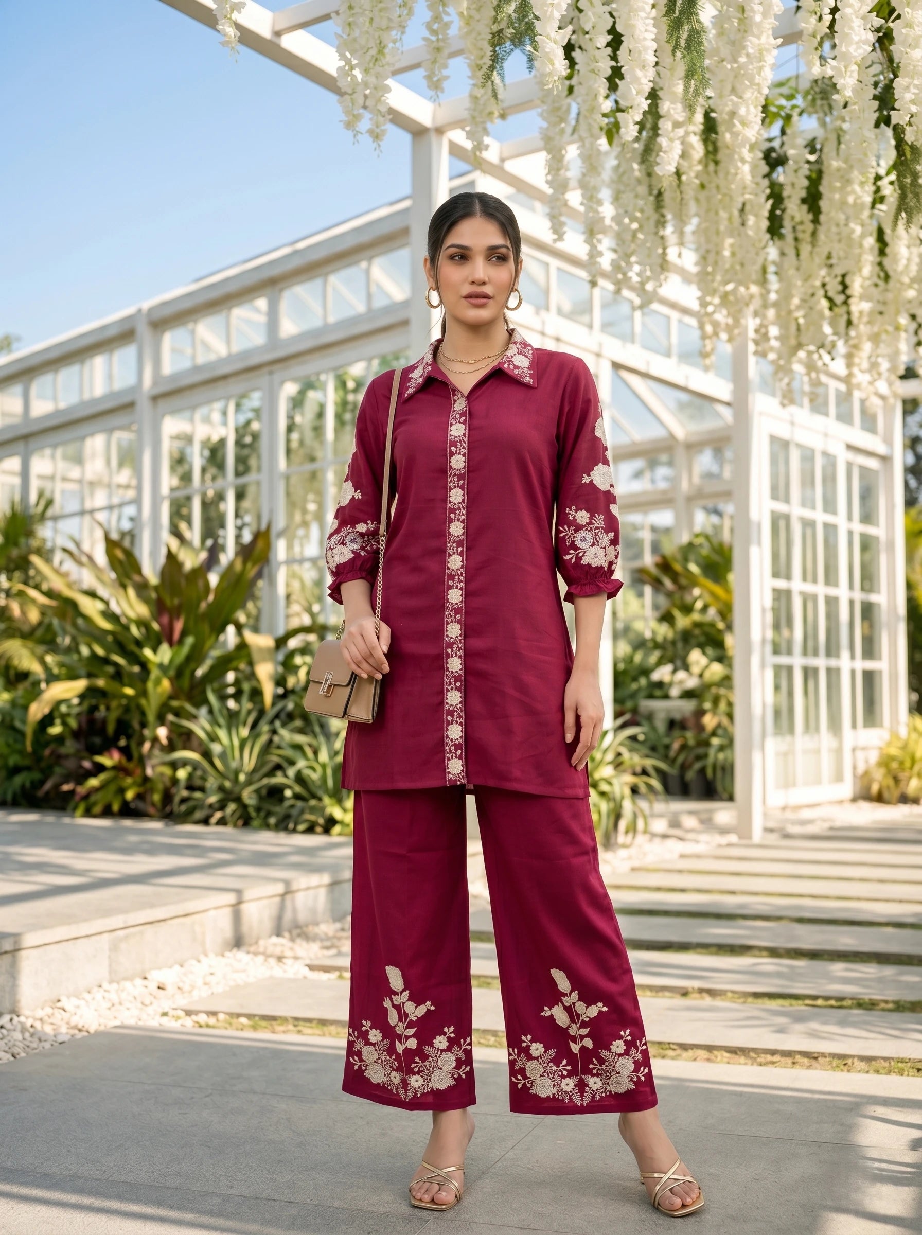 MAGENTA PLUM THREADWORK CO-ORD SET