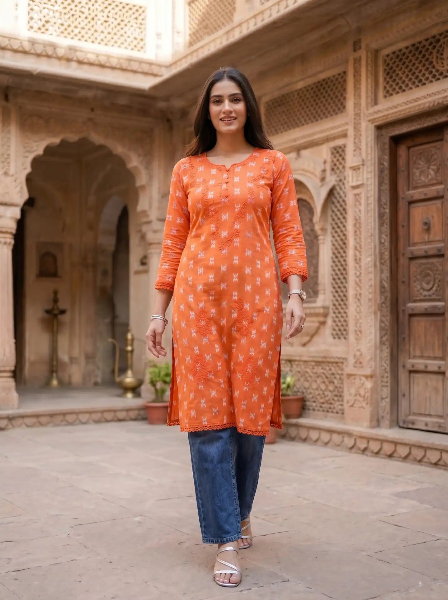 BRIGHT ORANGE EASYWEAR KURTI