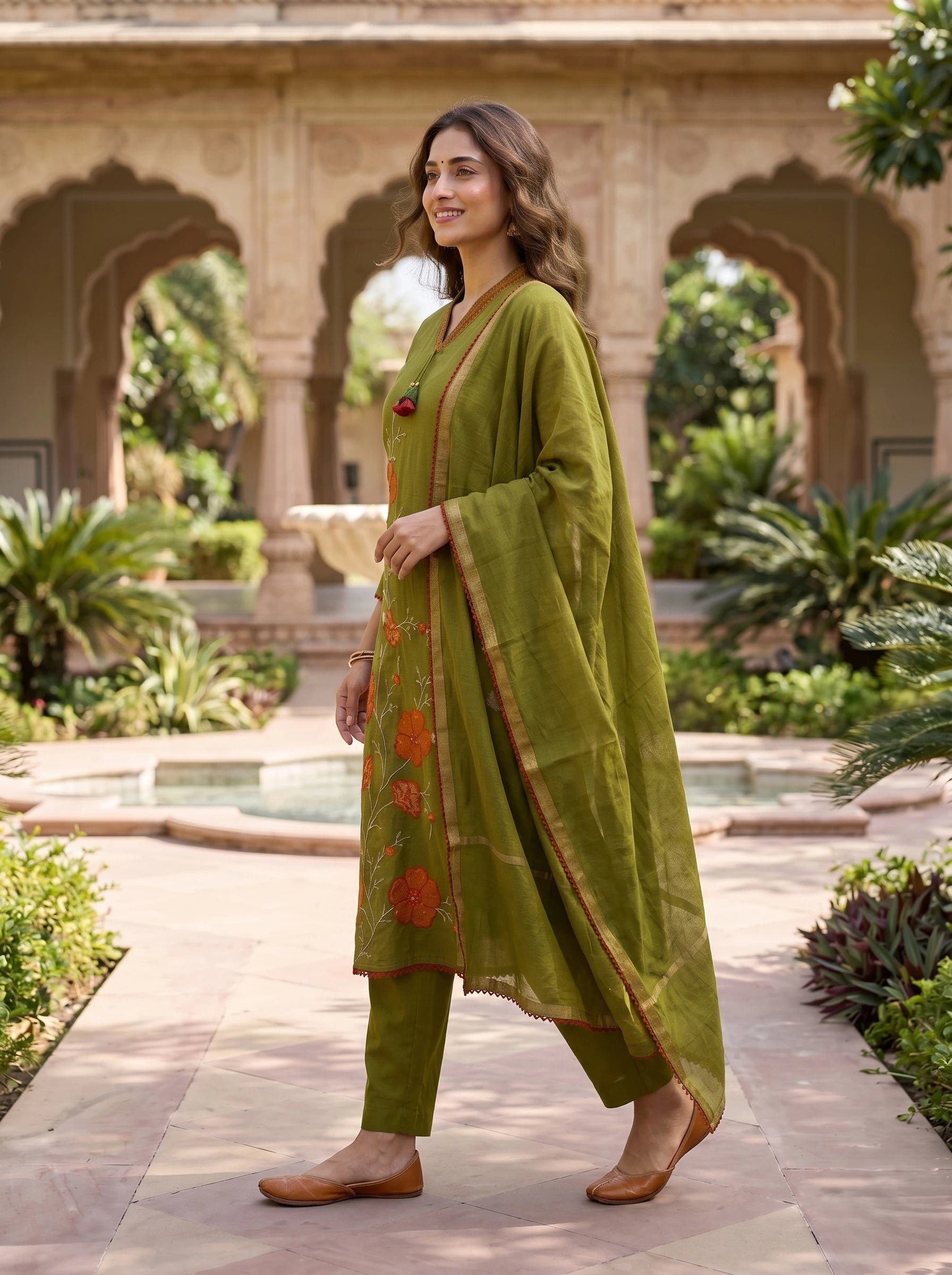 SAGE GREEN THREADWORK MUL COTTON SUIT SET