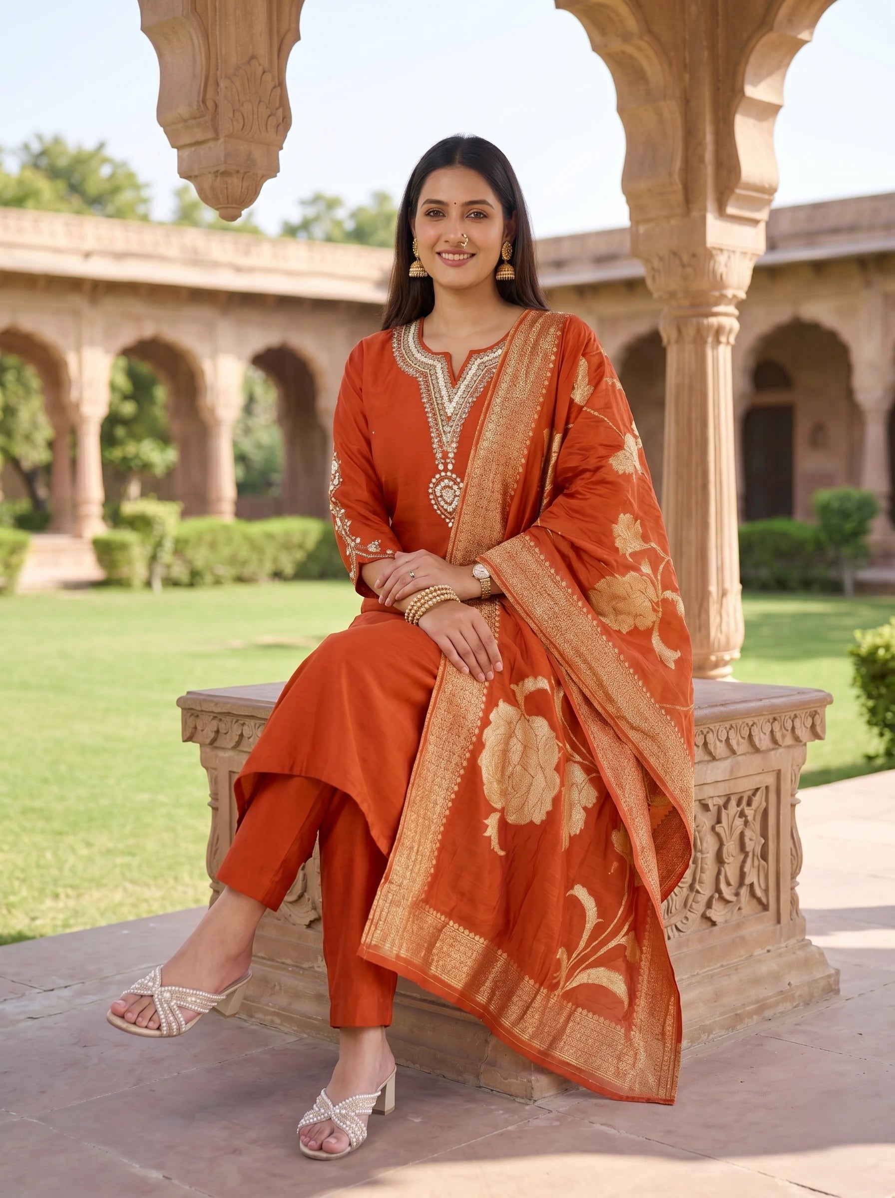 AGNI RUST HANDWORK SUIT SET