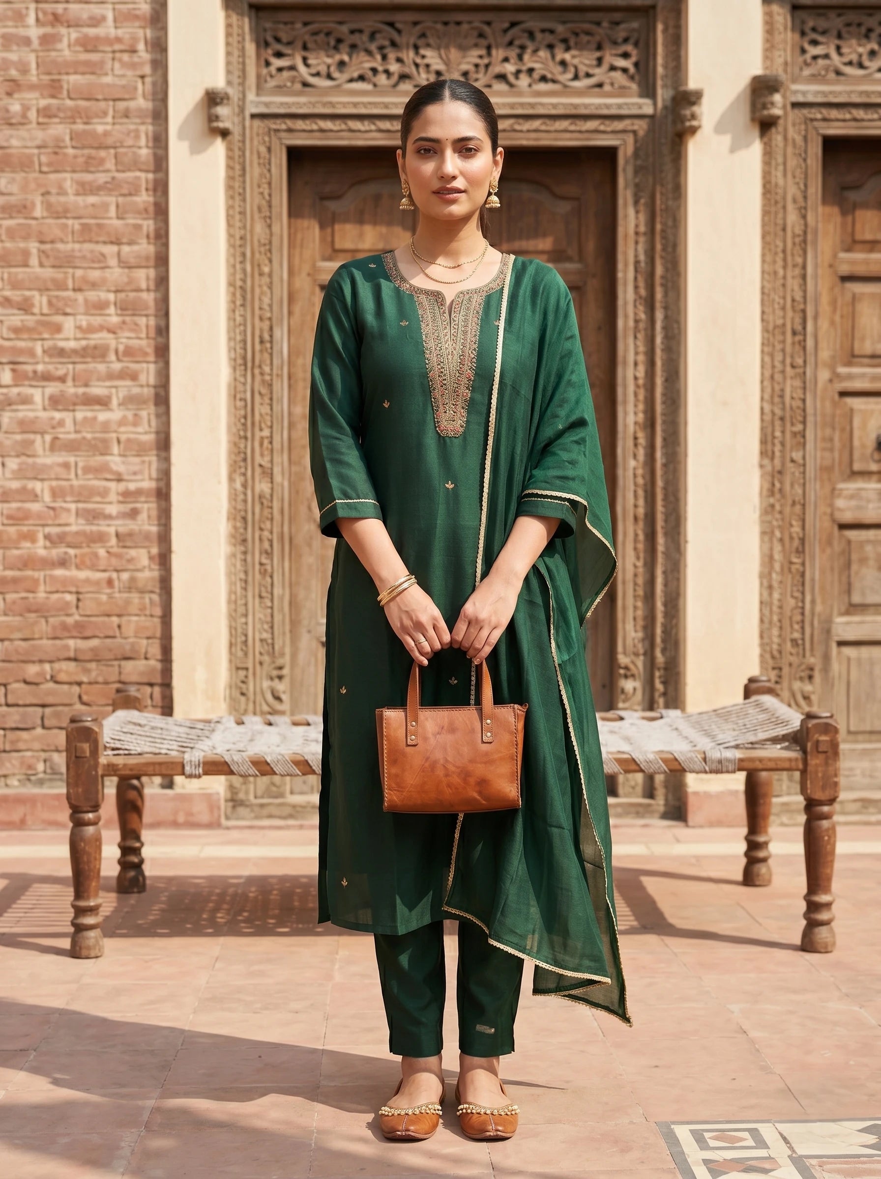 ADA BOTTEL GREEN STRAIGHT SUIT SET