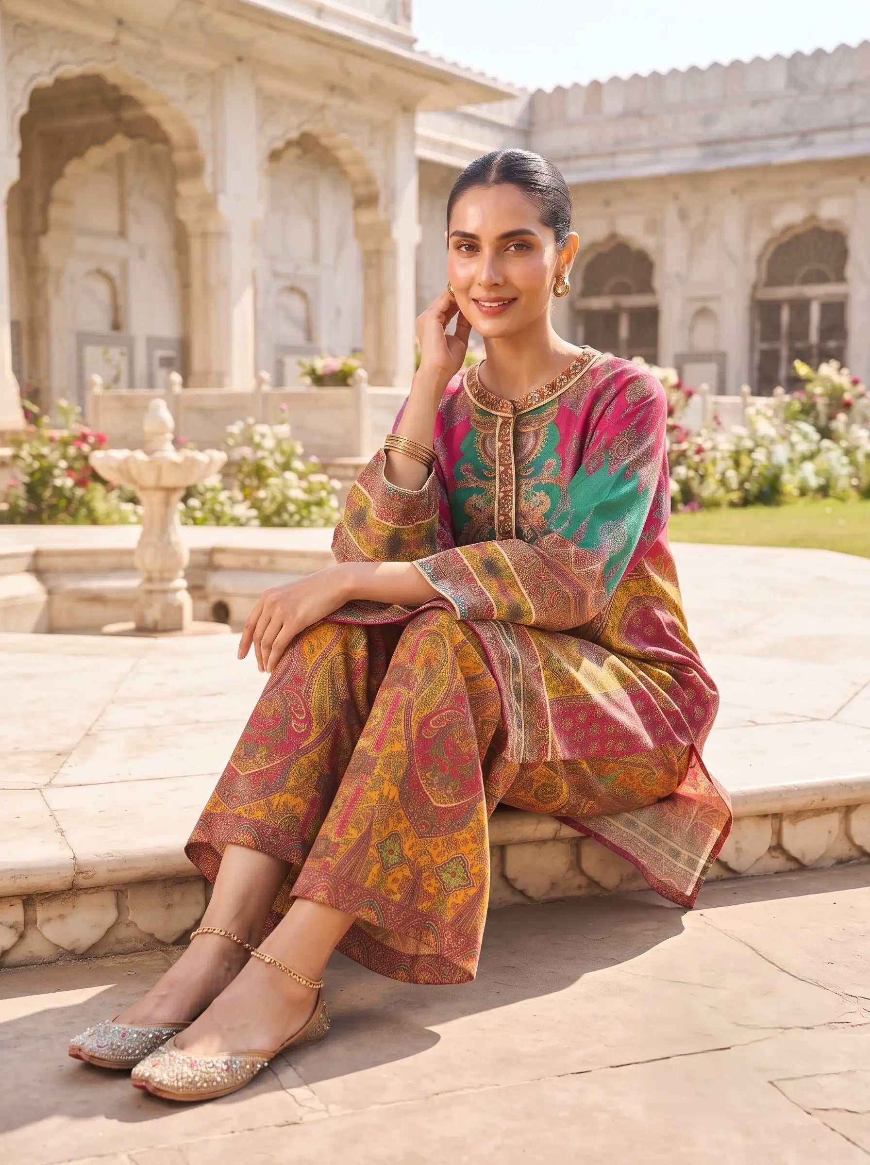 BOHEMIAN SILK-BLEND PURE MUSLIN CO-ORD SET
