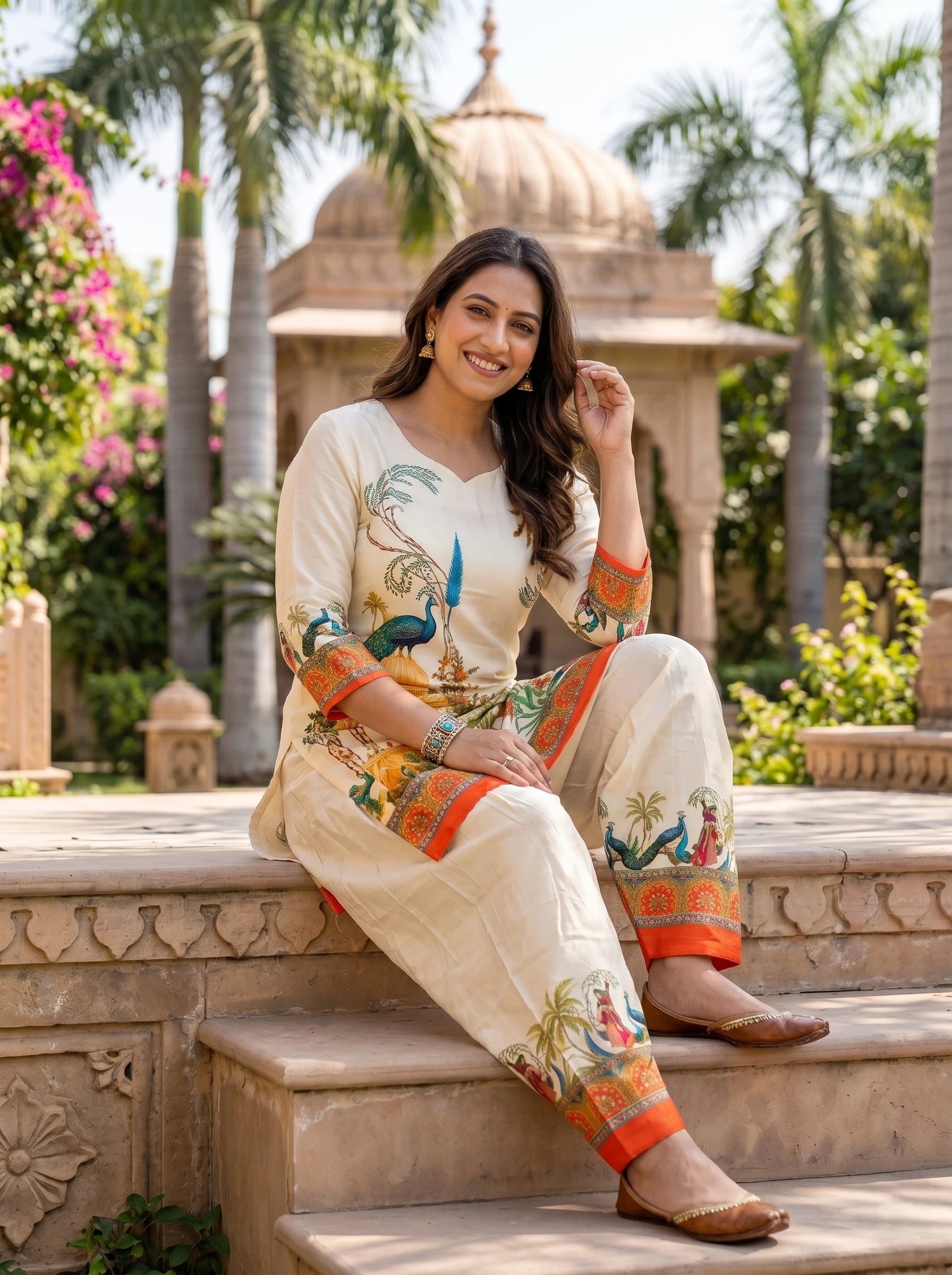 ROYAL PEACOCK GARDEN CREPE CO-ORD SET