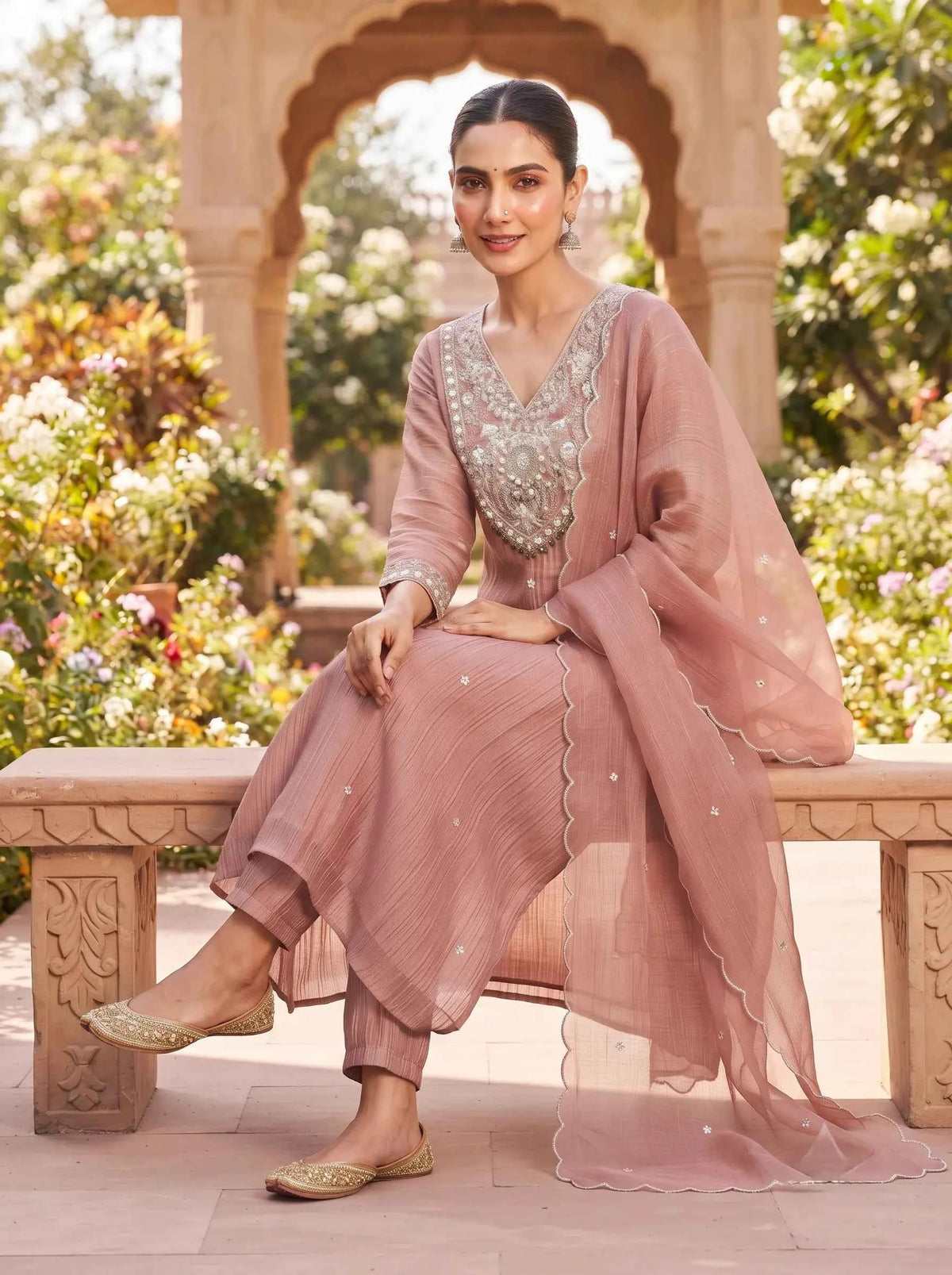 DUSTY PINK FESTIVE WEAR HAND EMBROIDERED CRUSH SALSA SUIT SET