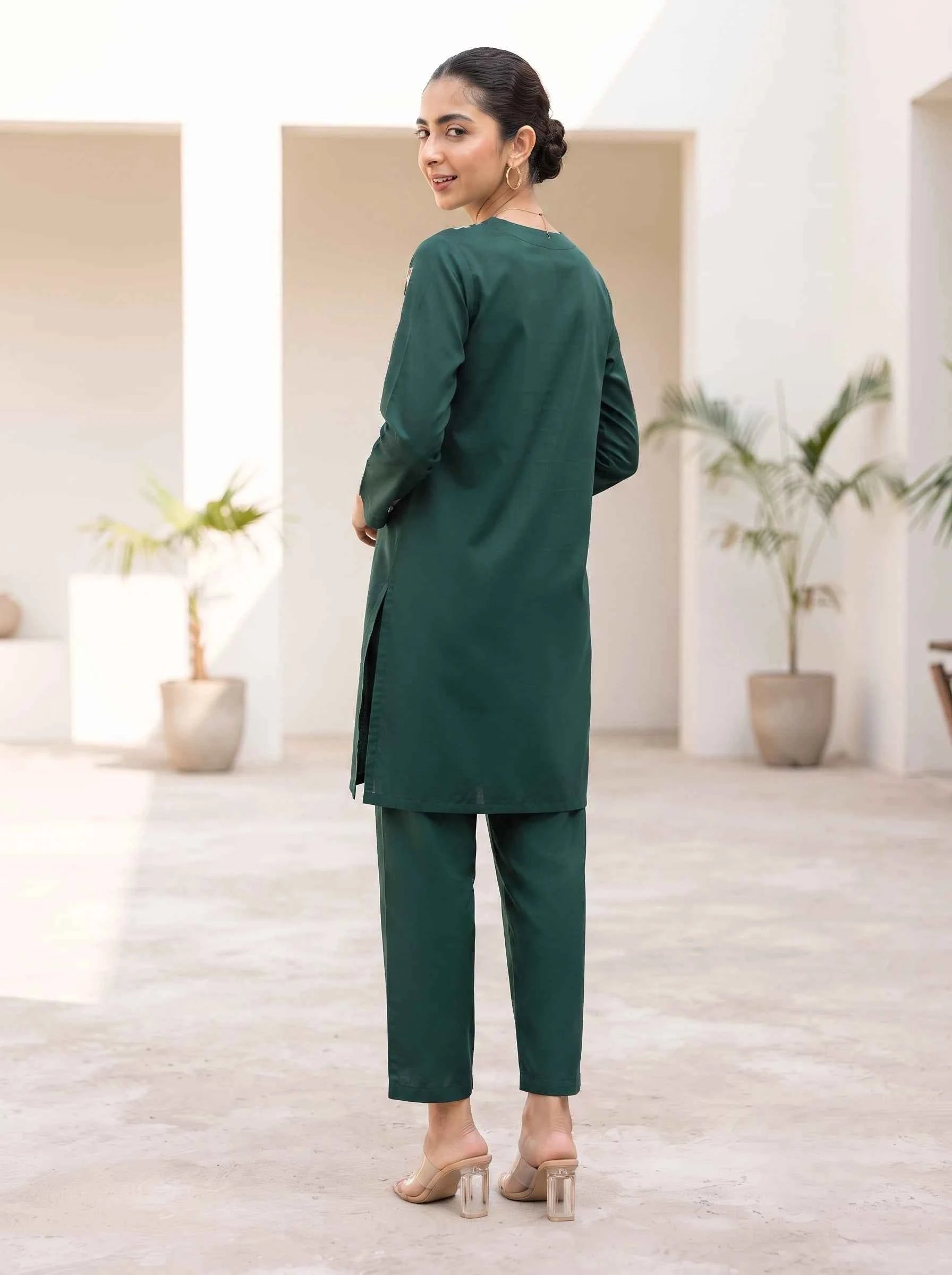 BOTTLE GREEN MOTIF GERMAN RAYON CO-ORD SET