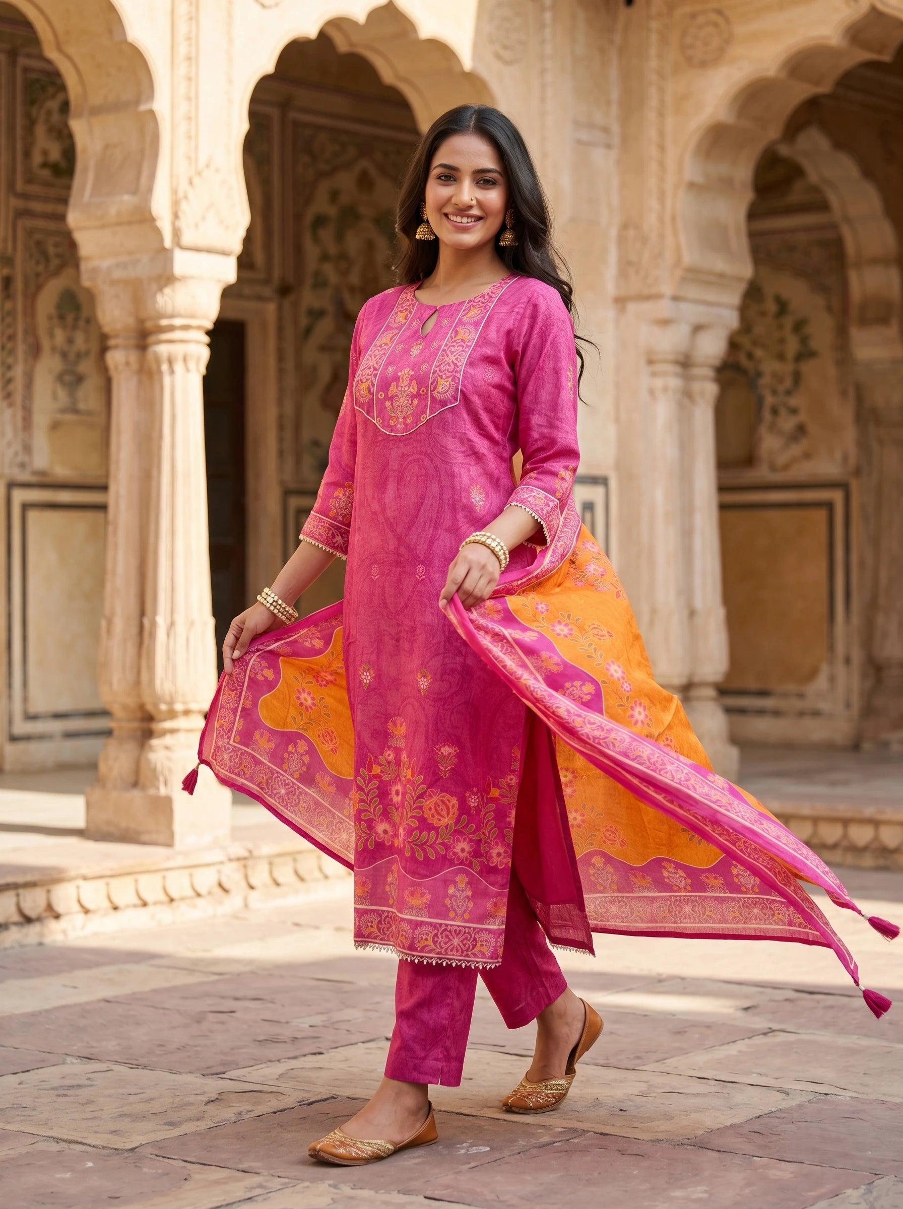 HOT PINK EMBROIDERED SUIT SET