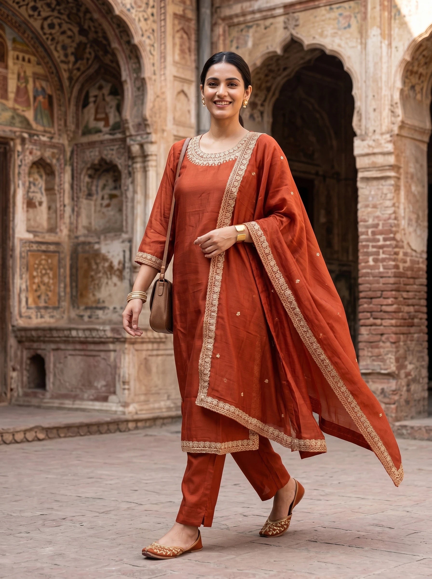 SANIA RUST ORANGE STRAIGHT SUIT SET