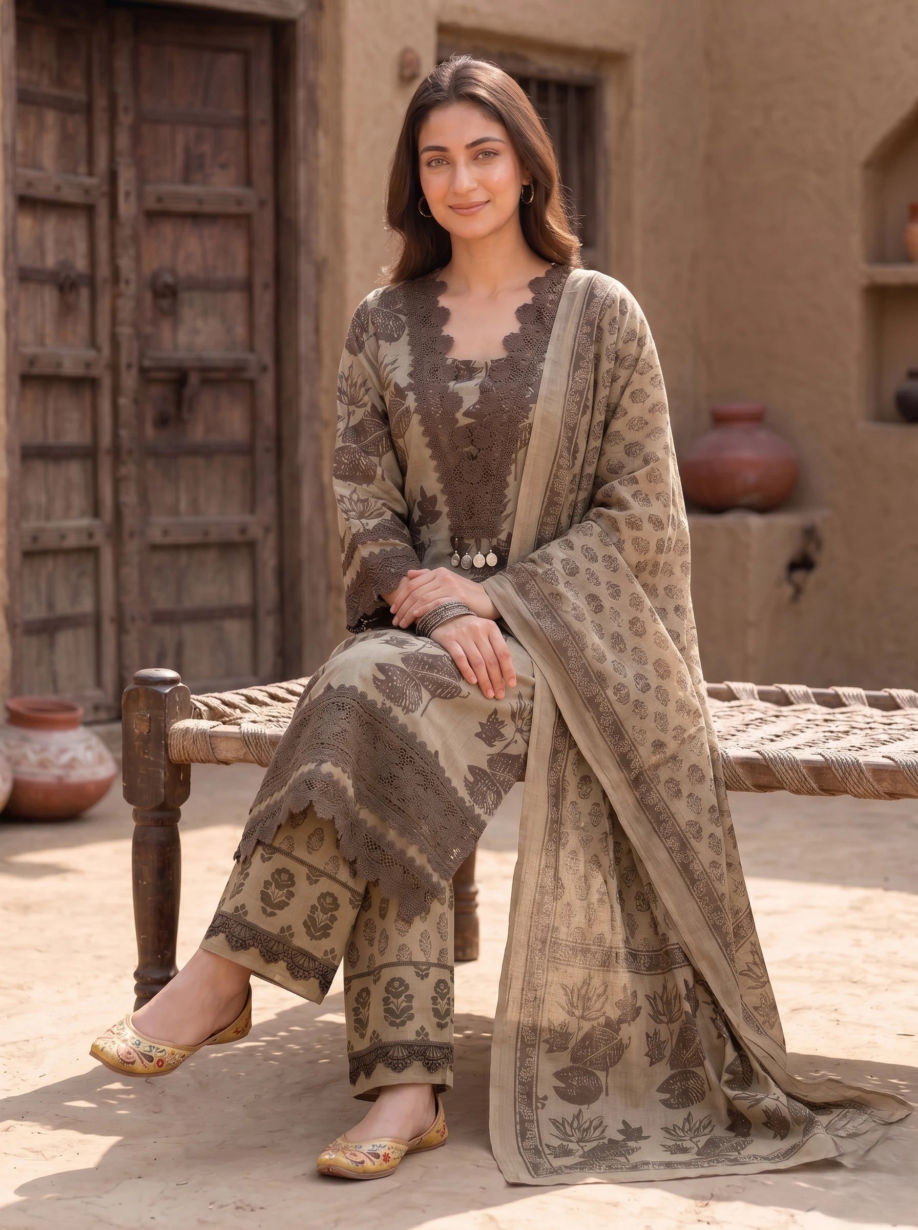 COCO BROWN PAKISTANI SUIT SET