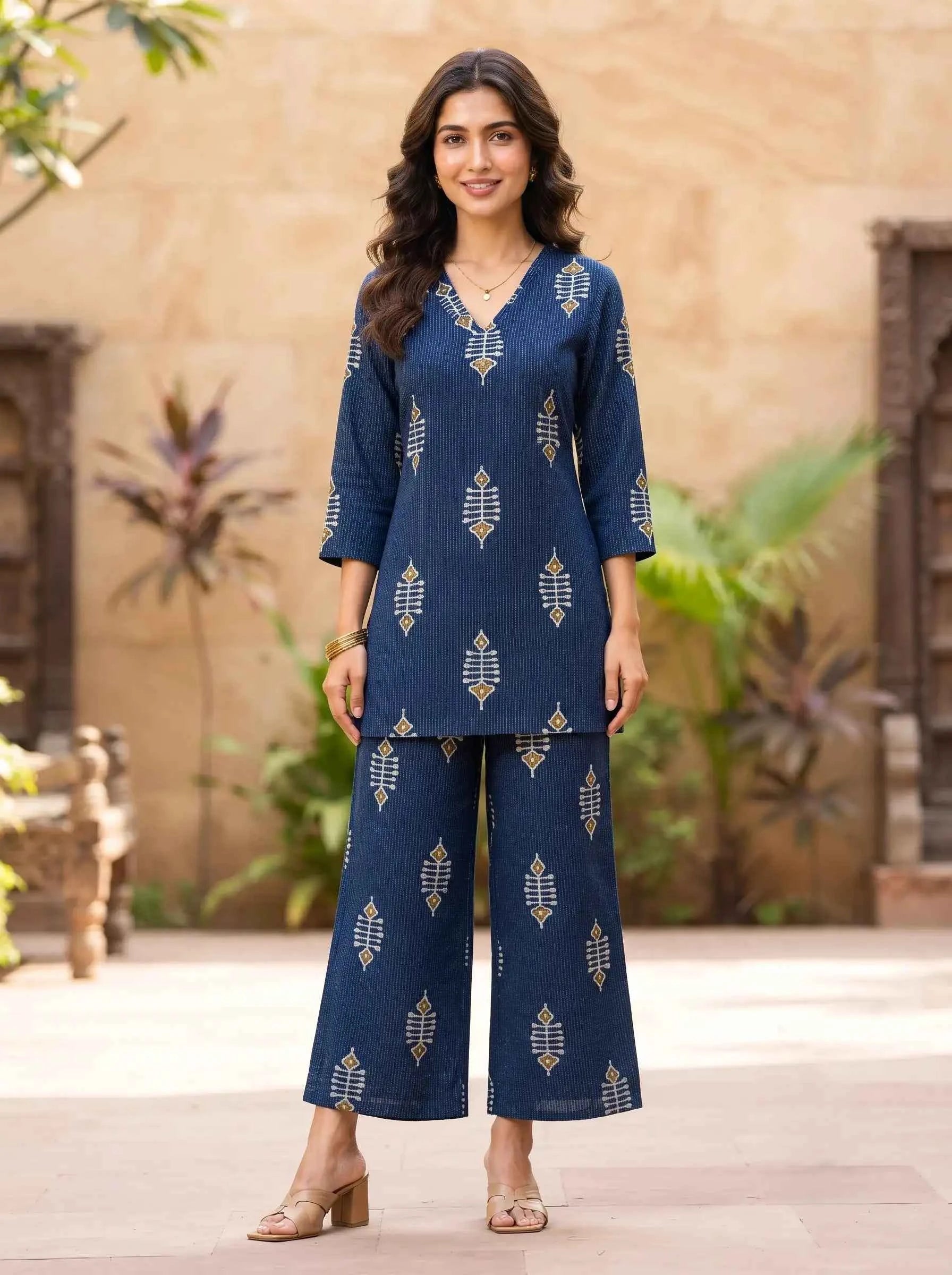 DEEP BLUE TRIBAL CHIC PURE COTTON CO-ORD SET