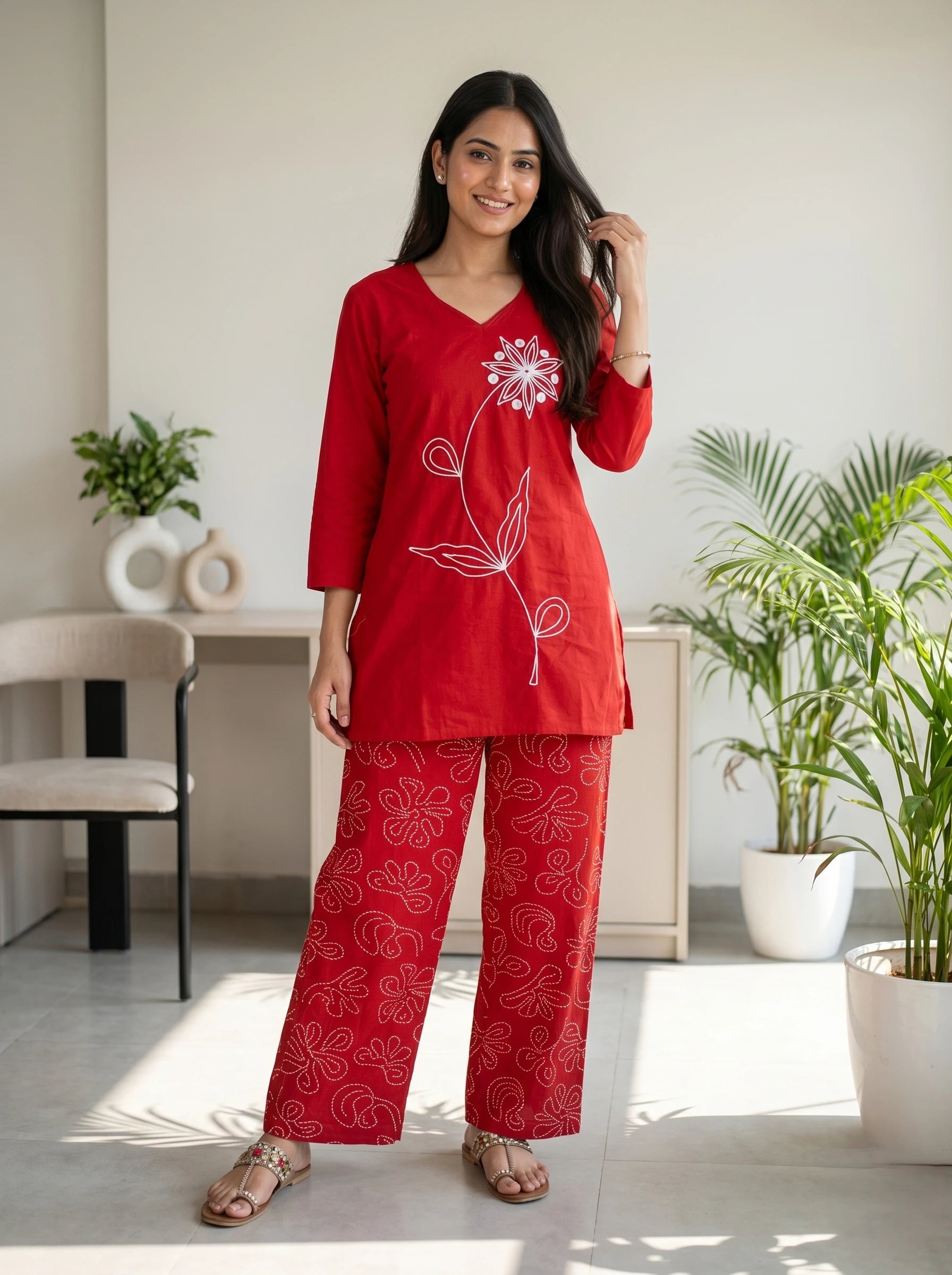 CRIMSON BLOOM THREADWORK CO-ORD SET