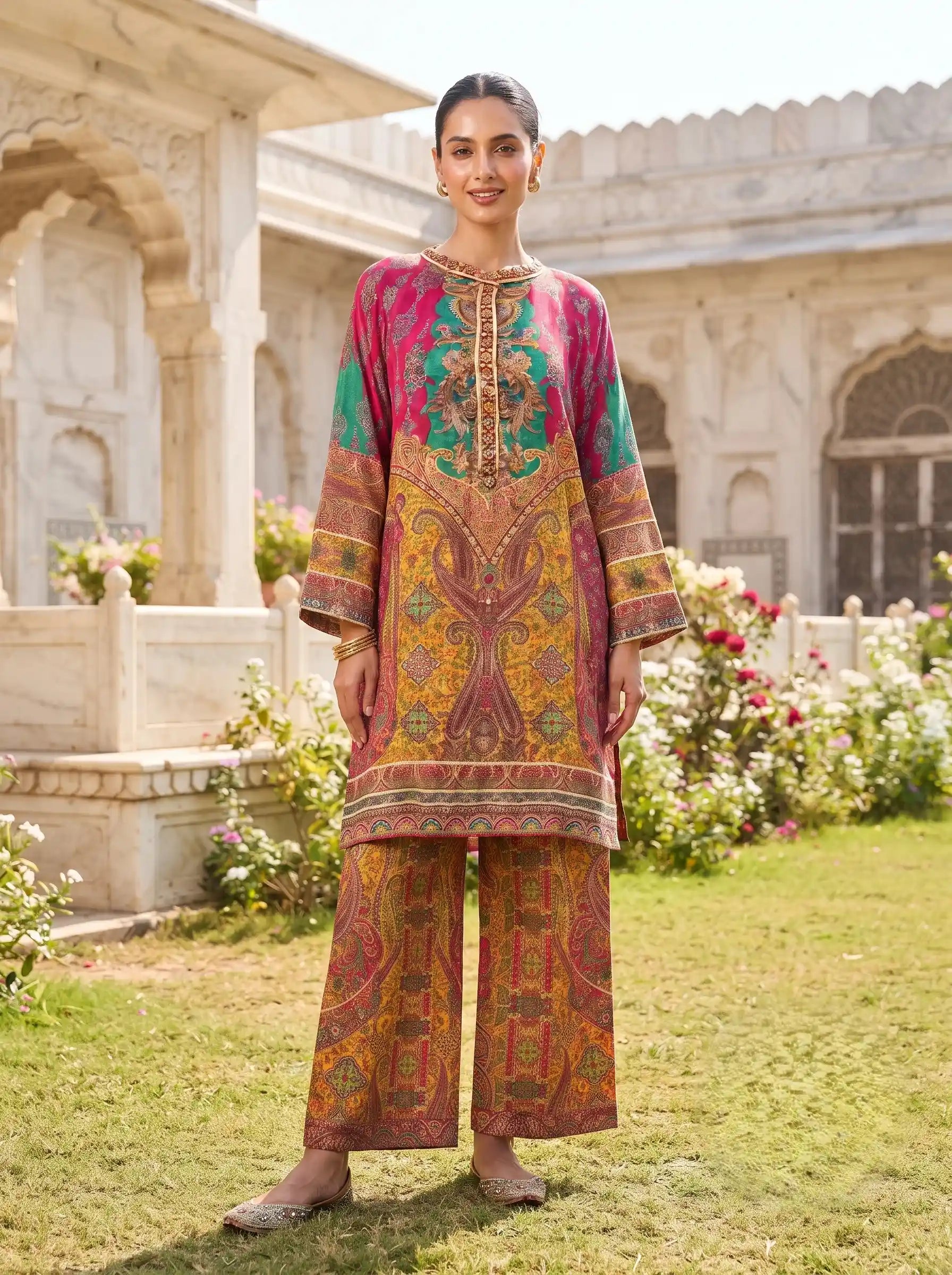 BOHEMIAN SILK-BLEND PURE MUSLIN CO-ORD SET