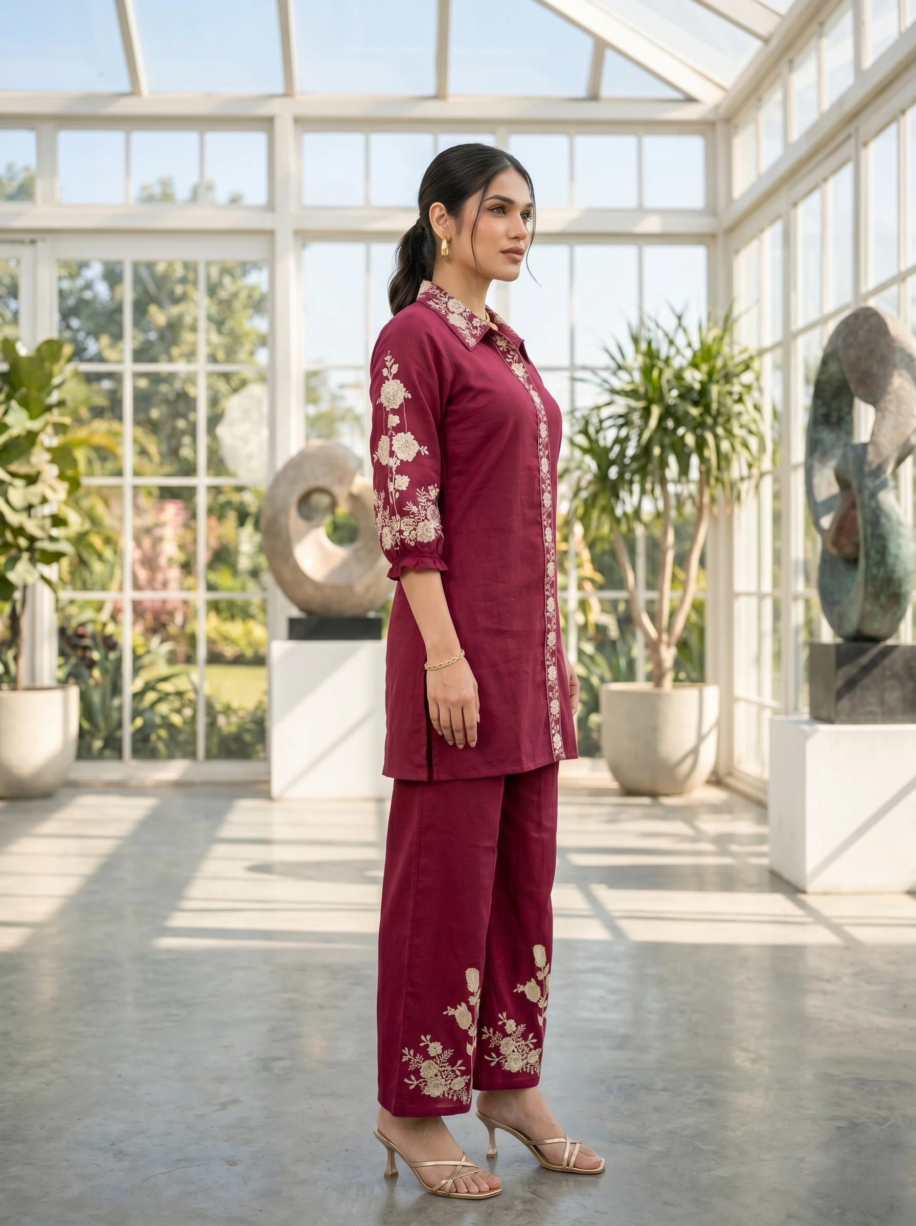 MAGENTA PLUM THREADWORK CO-ORD SET